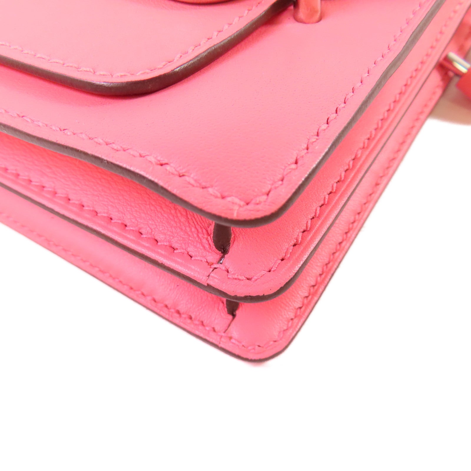 HERMES Swift皮革Mini Roulis Shoulder Bag銀扣肩背袋8W Rose Azalee/玫瑰杜鵑粉色