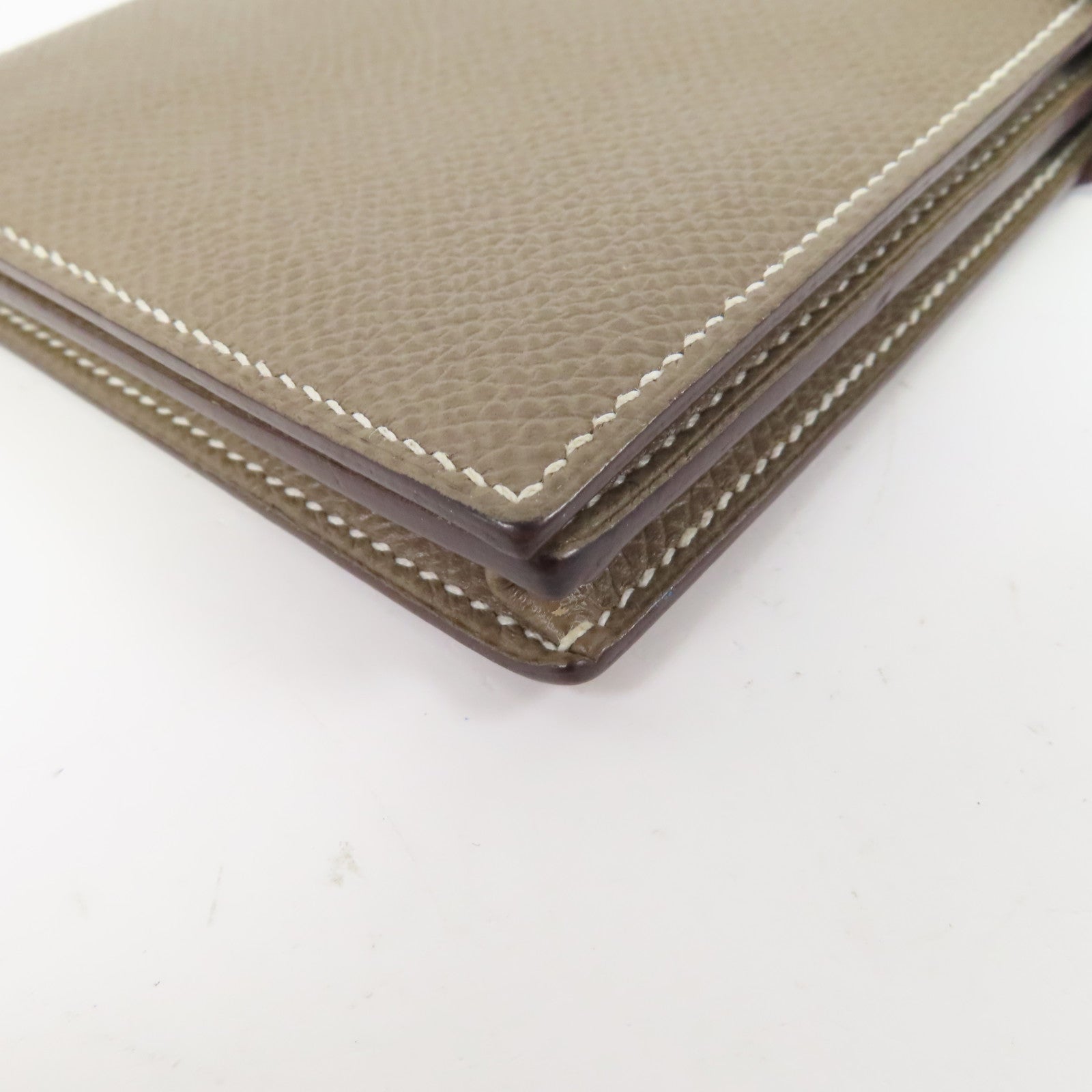 HERMES Epsom皮革Bearn-Bi-Fold銀扣長錢包Etoupe/大象灰色