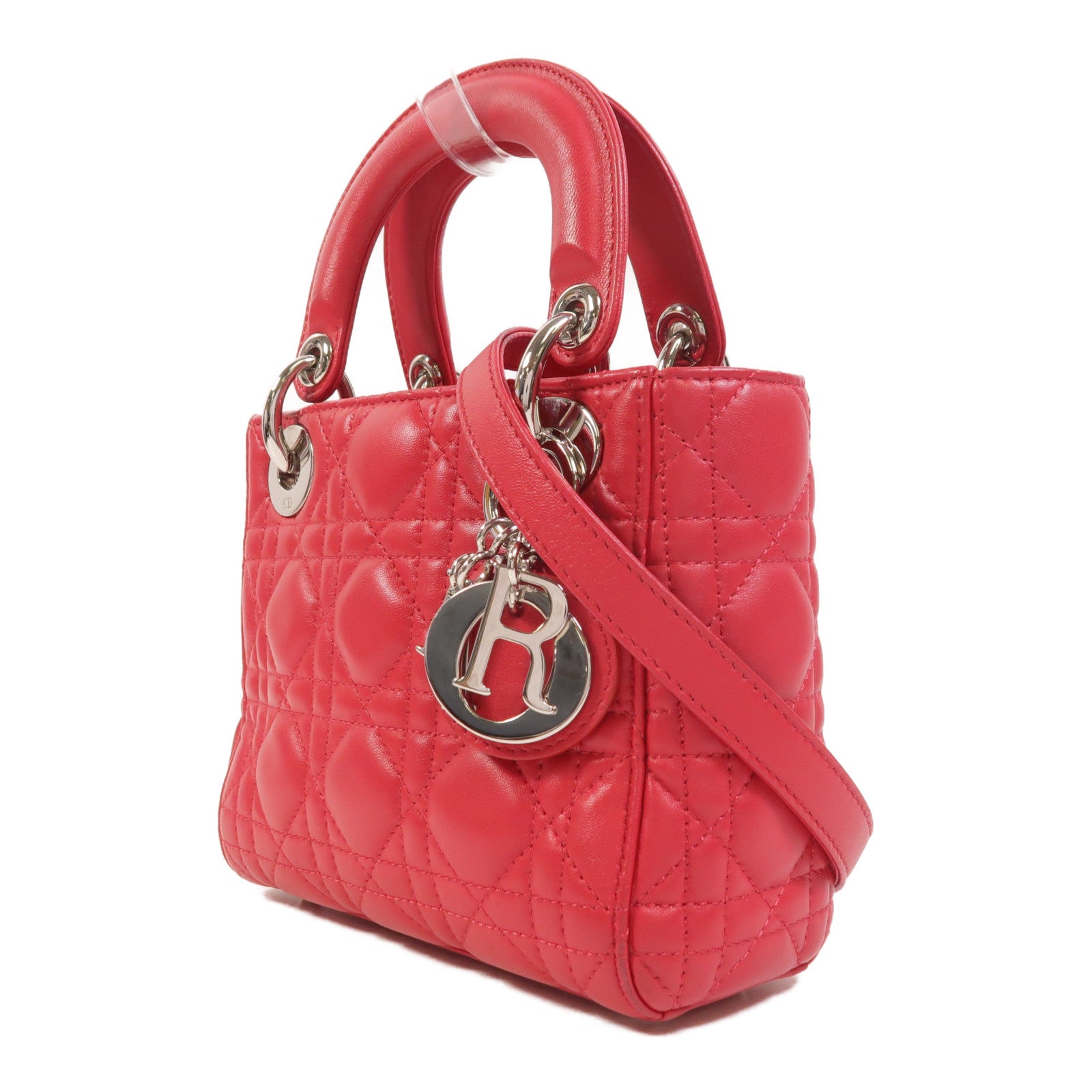 Dior 羊皮皮革Lady Dior Mini銀扣手挽肩背兩用袋