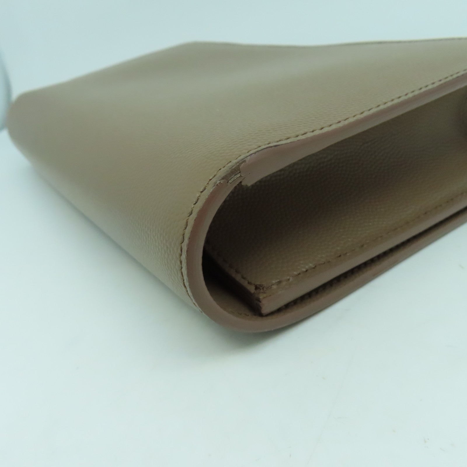 SAINT LAURENT 【激減優惠】牛皮皮革Clutch Bag銀扣手拿包啡色