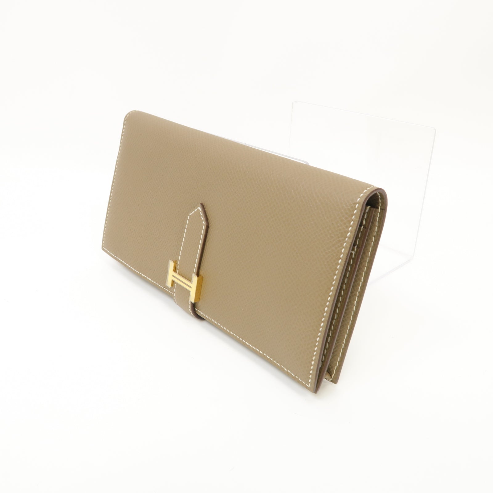 HERMES Epsom皮革Brean Long Wallet金扣長錢包Etoupe米灰色