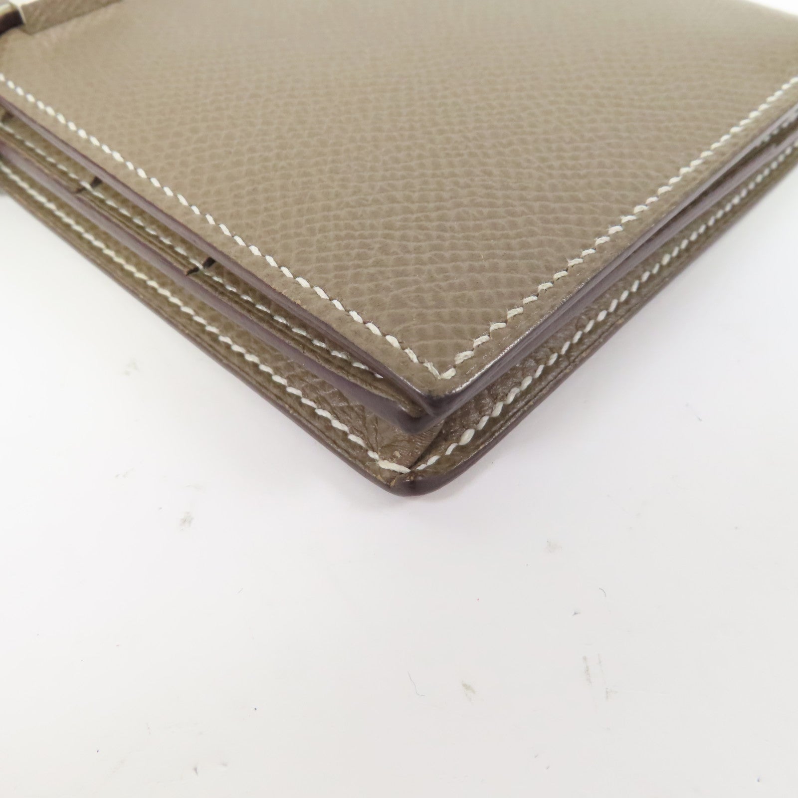HERMES Epsom皮革Bearn-Bi-Fold銀扣長錢包Etoupe/大象灰色