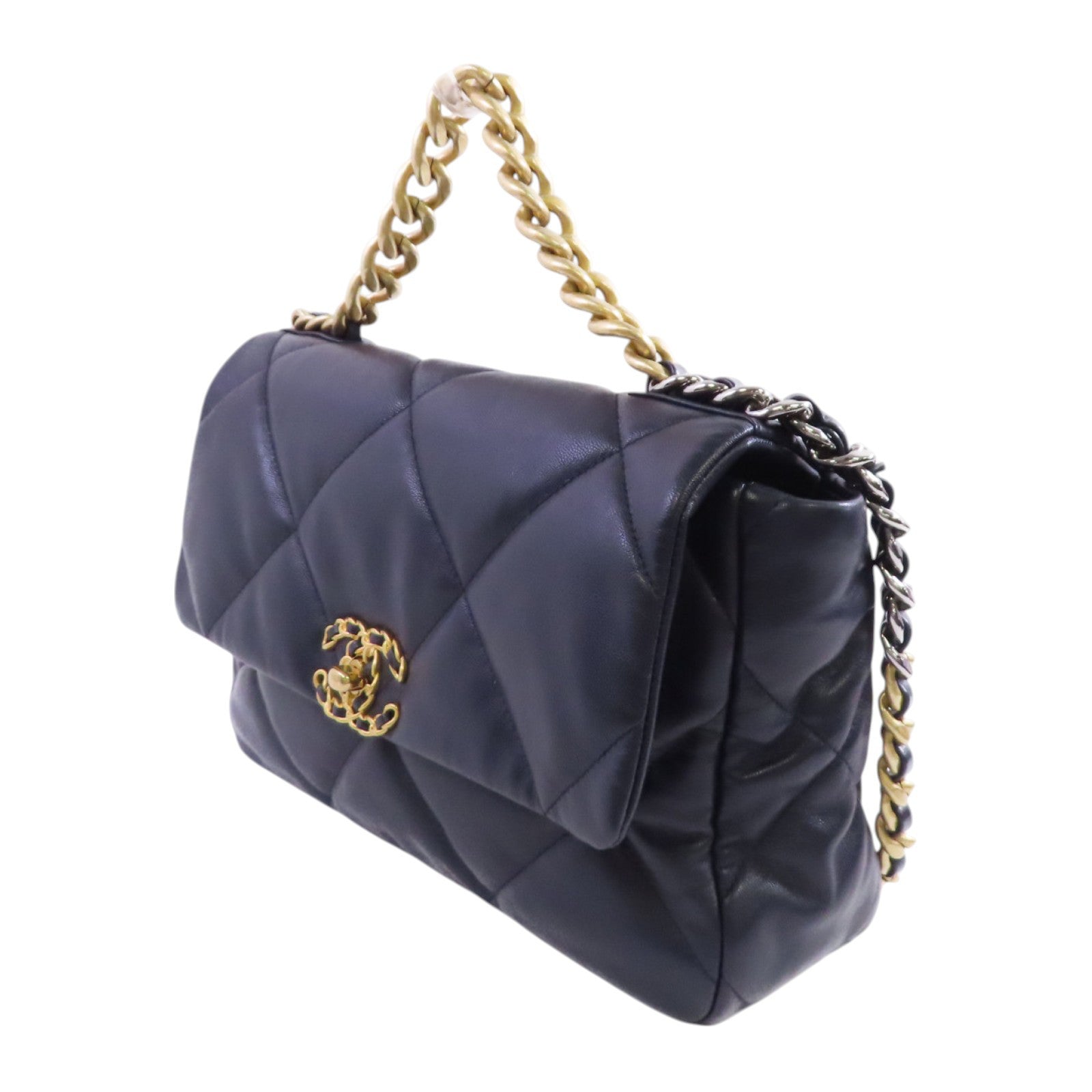 CHANEL 羊皮皮革Chanel 19 2Way Shoulder Bag金扣鏈帶手挽肩背兩用袋