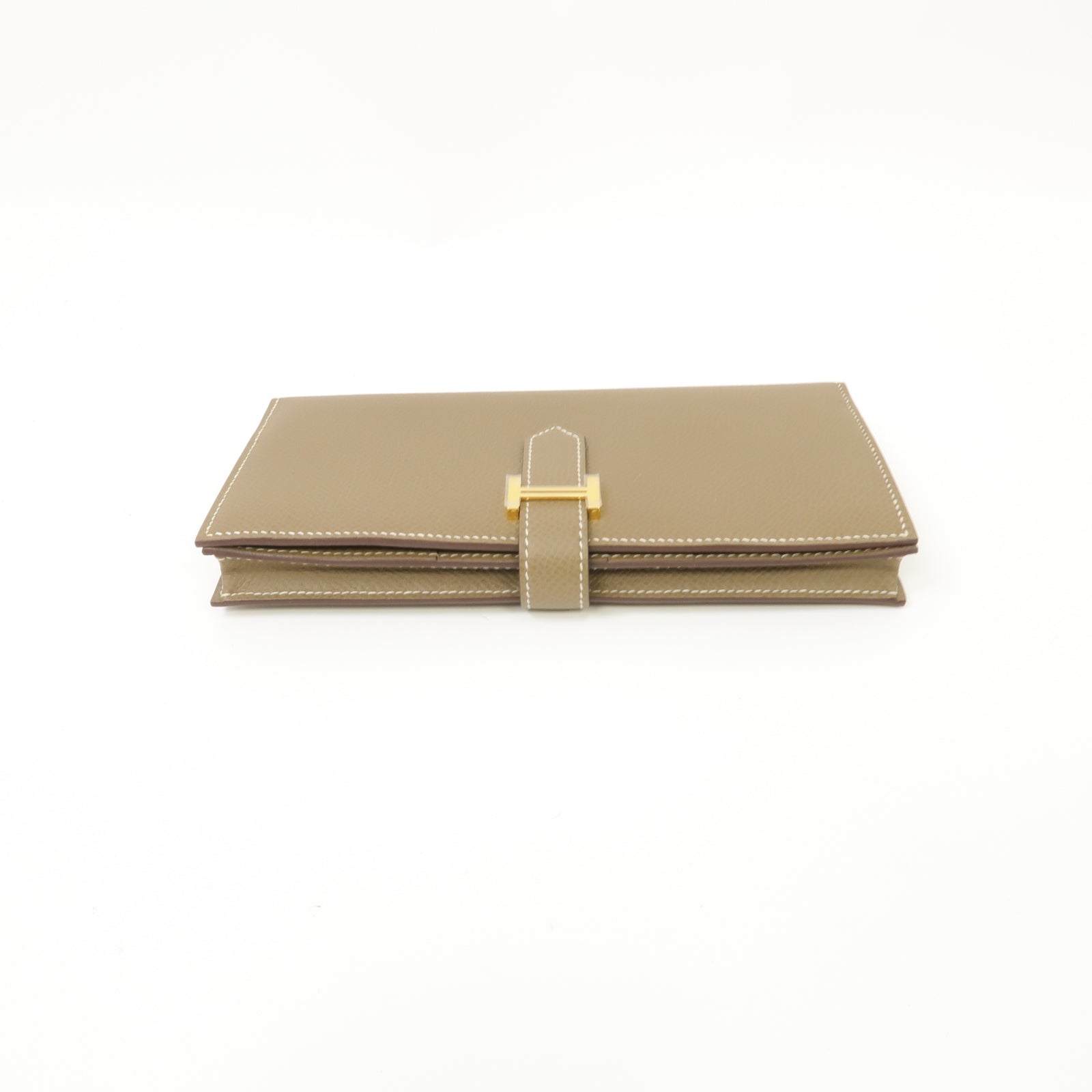 HERMES Epsom皮革Brean Long Wallet金扣長錢包Etoupe米灰色