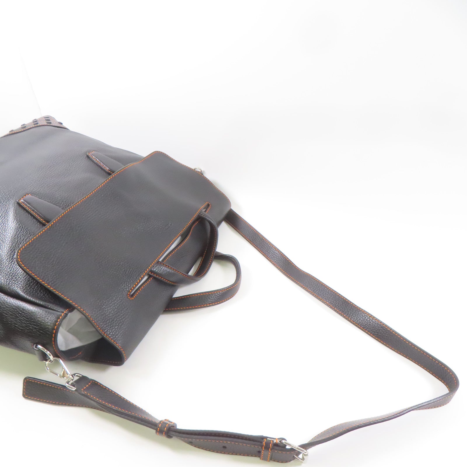 TOD'S 牛皮皮革2 Way Bag銀扣手挽肩背兩用袋黑色