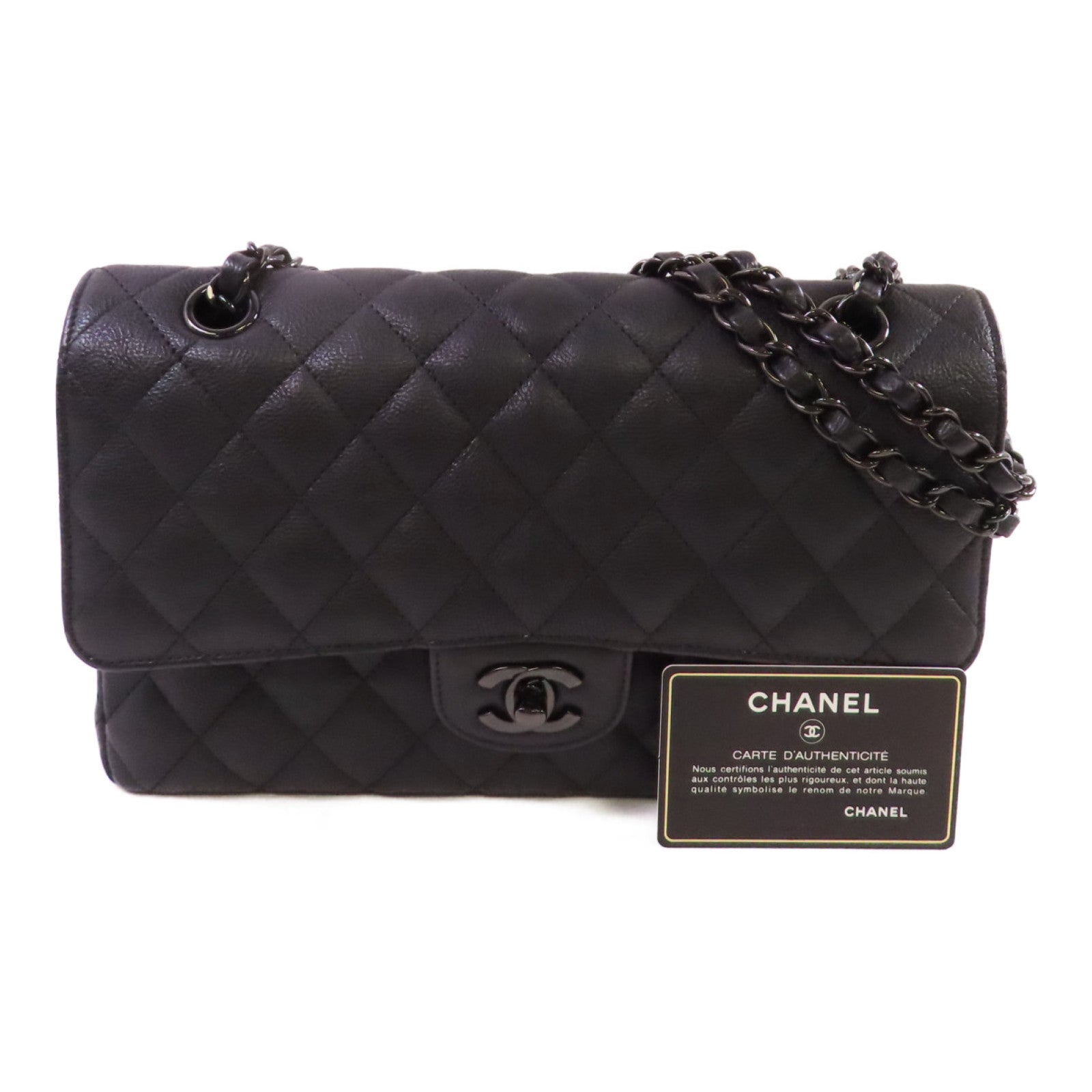 CHANEL 菱格牛皮皮革Classic Flap So Black Chain Shoulder Bag鏈帶肩背袋黑色