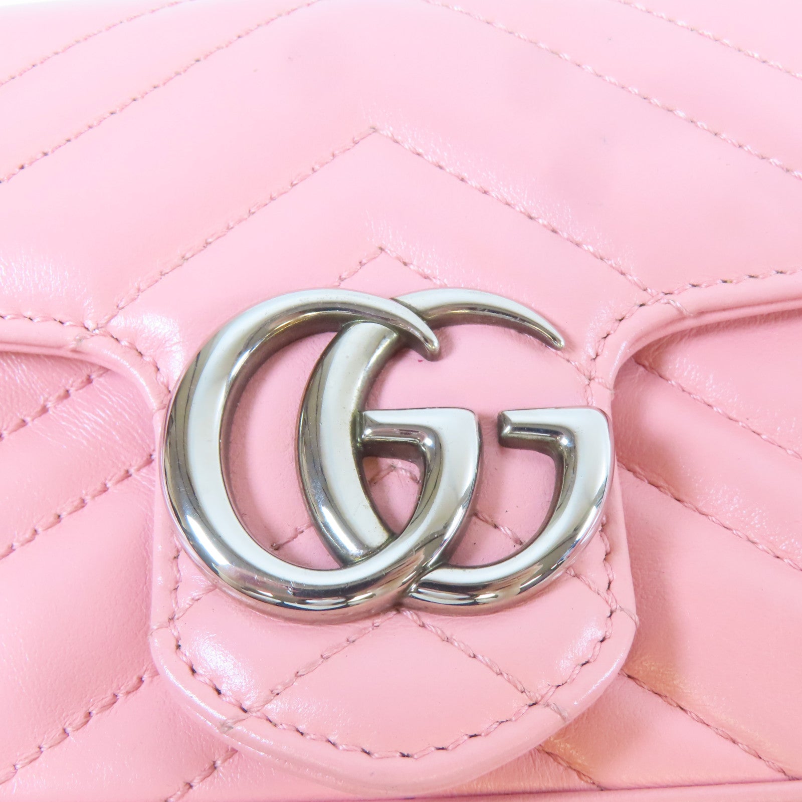 GUCCI 牛皮皮革GG Marmont銀扣鏈帶肩背袋粉紅色