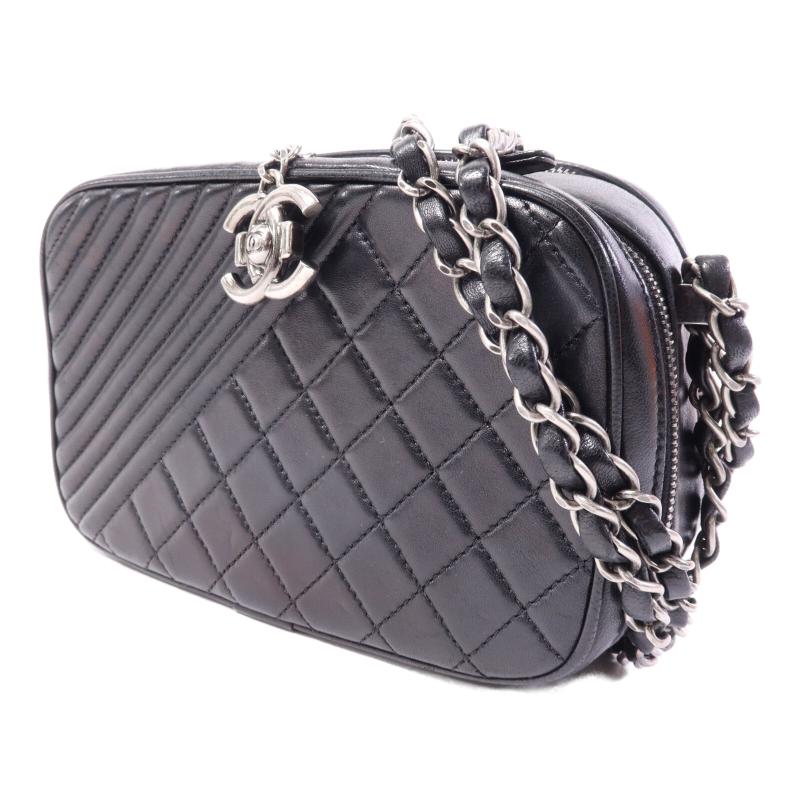 CHANEL 牛皮皮革Coco Boy Camera Bag銀扣鏈帶肩背袋