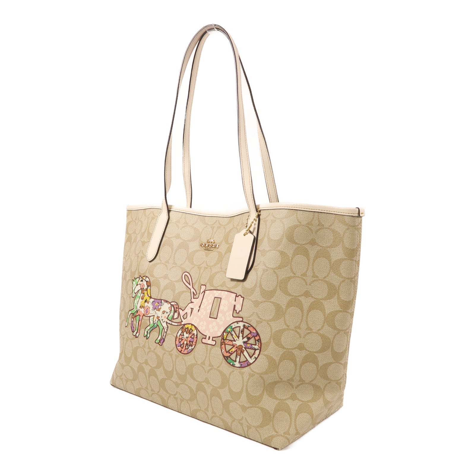 COACH 塗層帆布Tote Bag金扣肩背袋