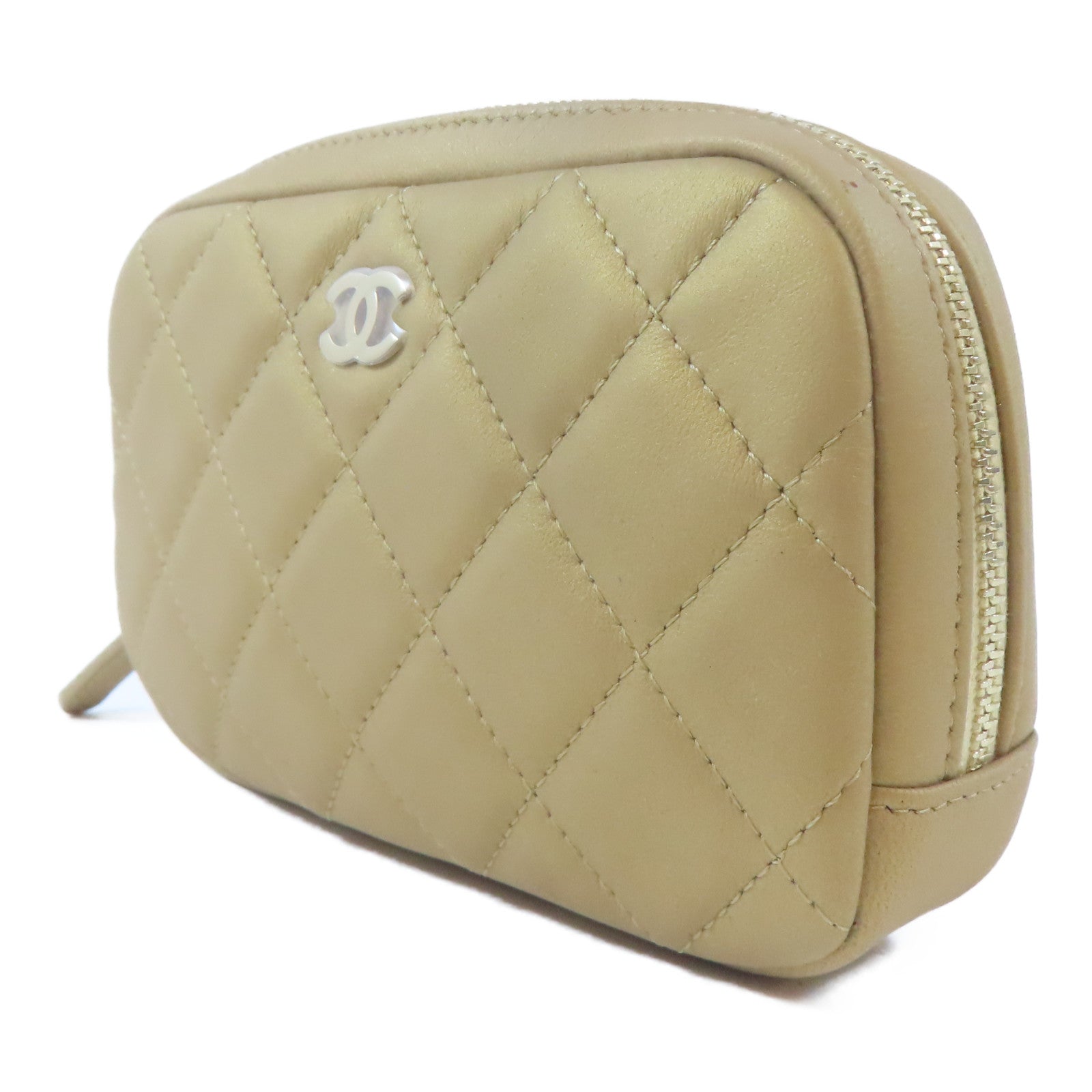 CHANEL (PRICE DOWN) Quilted CC GHW Pouch Bag Lambskin Leather Gold
