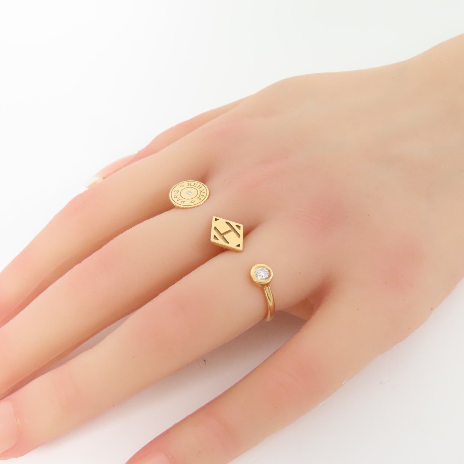 HERMES 【激減優惠】18K黃金Double Ring0.11ct鑽石戒指US#5.25/5.75