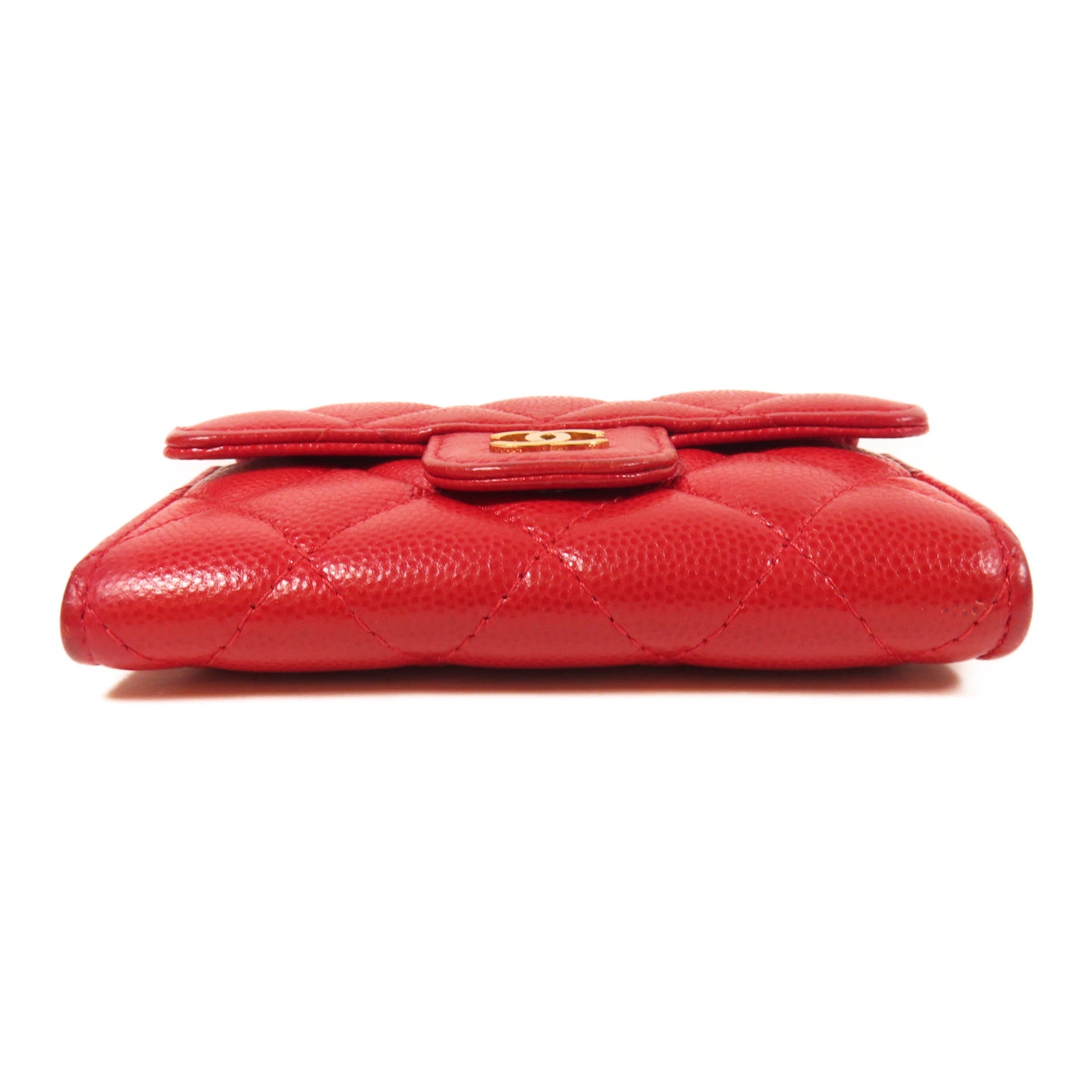 CHANEL 菱格Caviar皮革Card Case金扣卡片套紅色