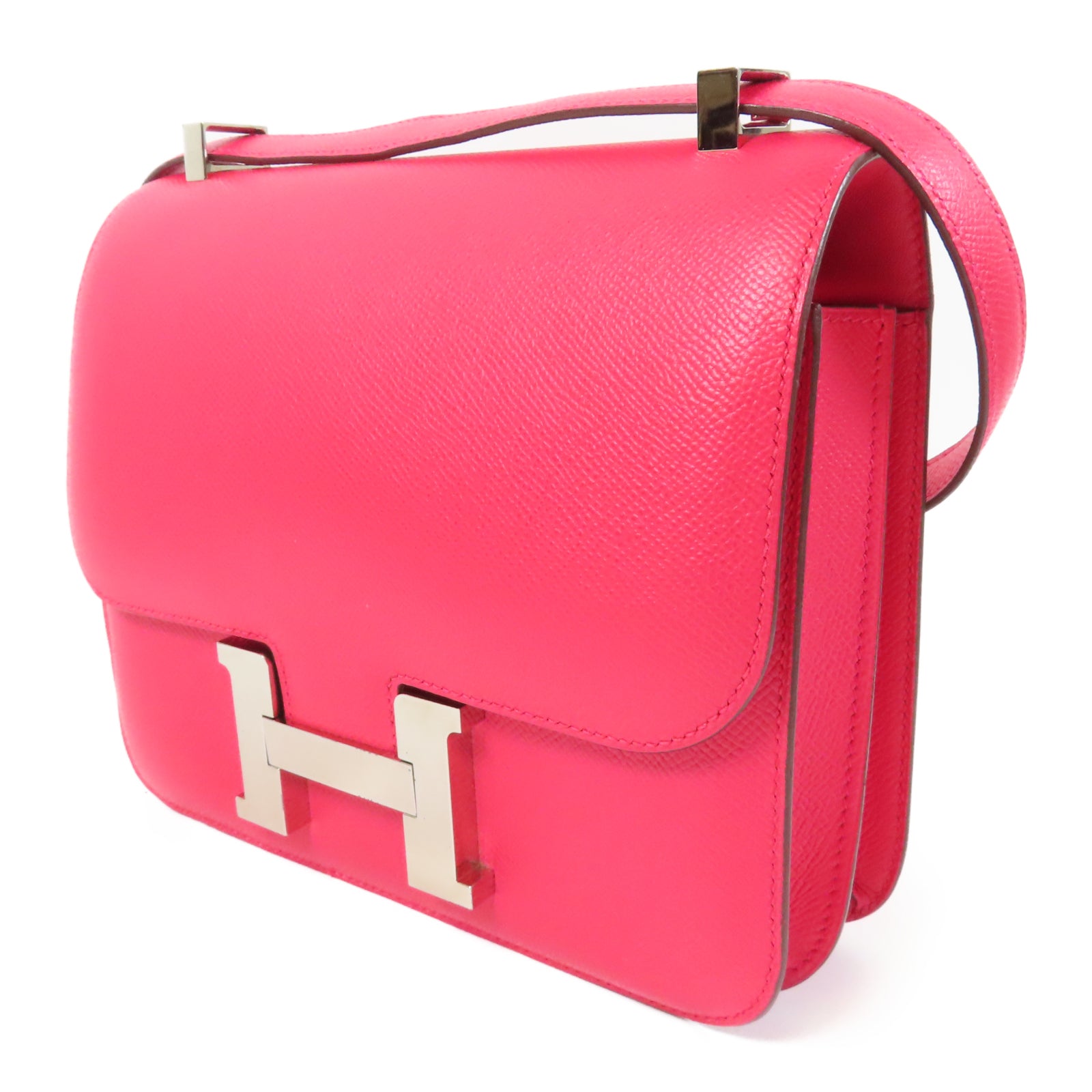HERMES 【激減優惠】Epsom皮革Constance 24銀扣肩背袋粉紅色