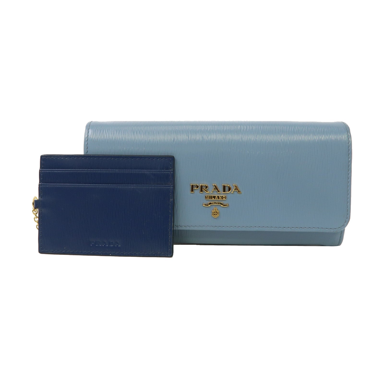 PRADA 【激減優惠】牛皮皮革Long Wallet金扣長錢包淺藍色