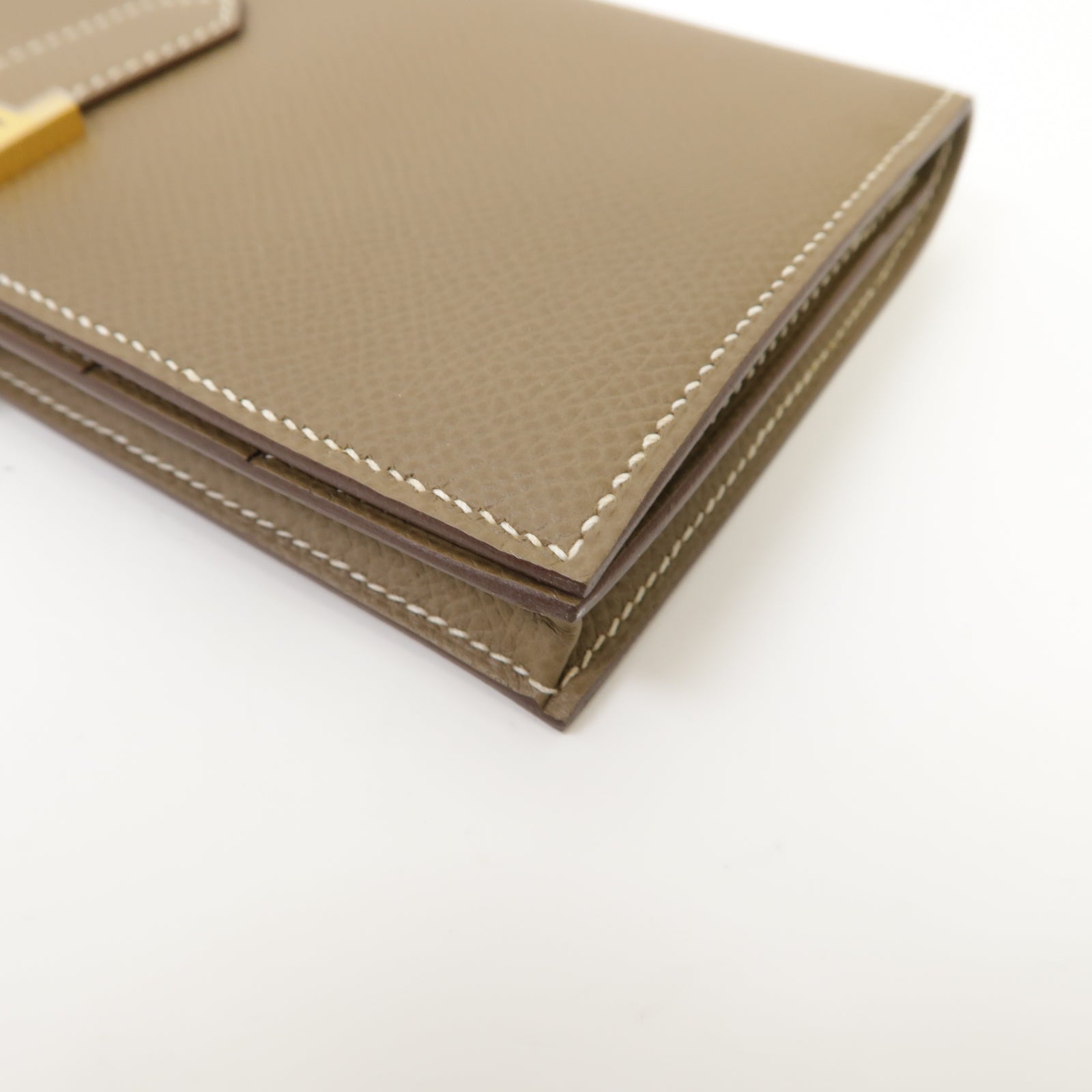 HERMES Epsom皮革Brean Long Wallet金扣長錢包Etoupe米灰色