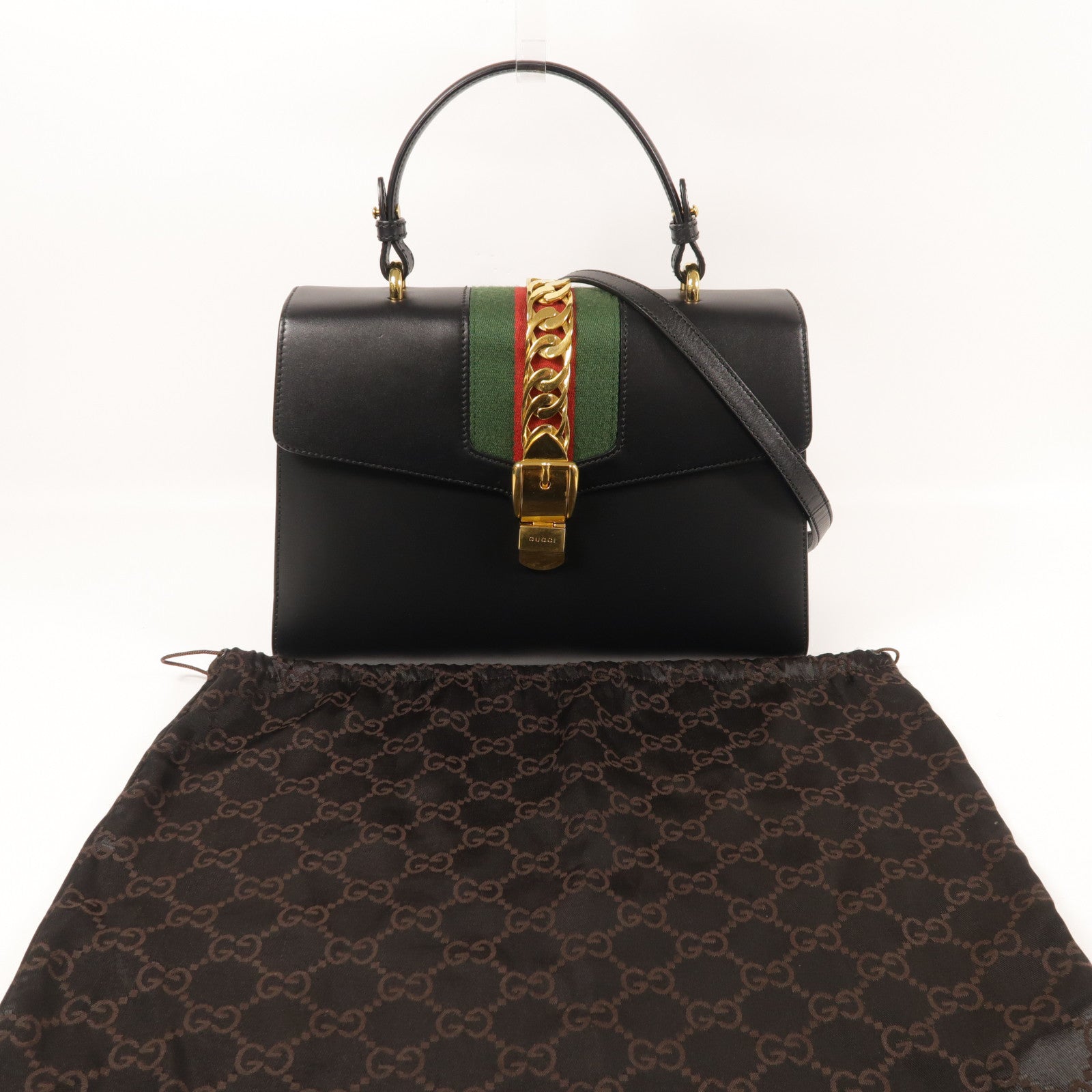 GUCCI 牛皮皮革Sylvie金扣手挽肩背兩用袋