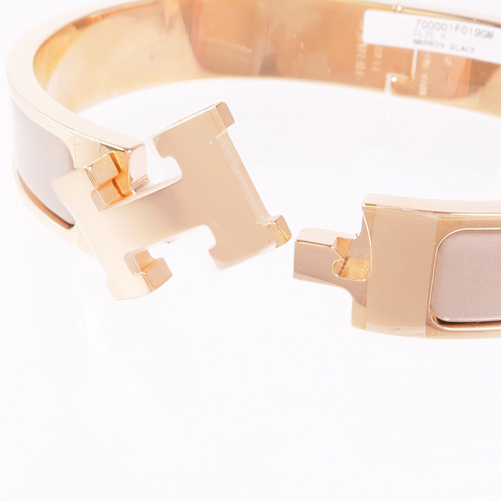 HERMES 金屬/琺瑯Clic H Bracelet金扣手鐲Marron Glace