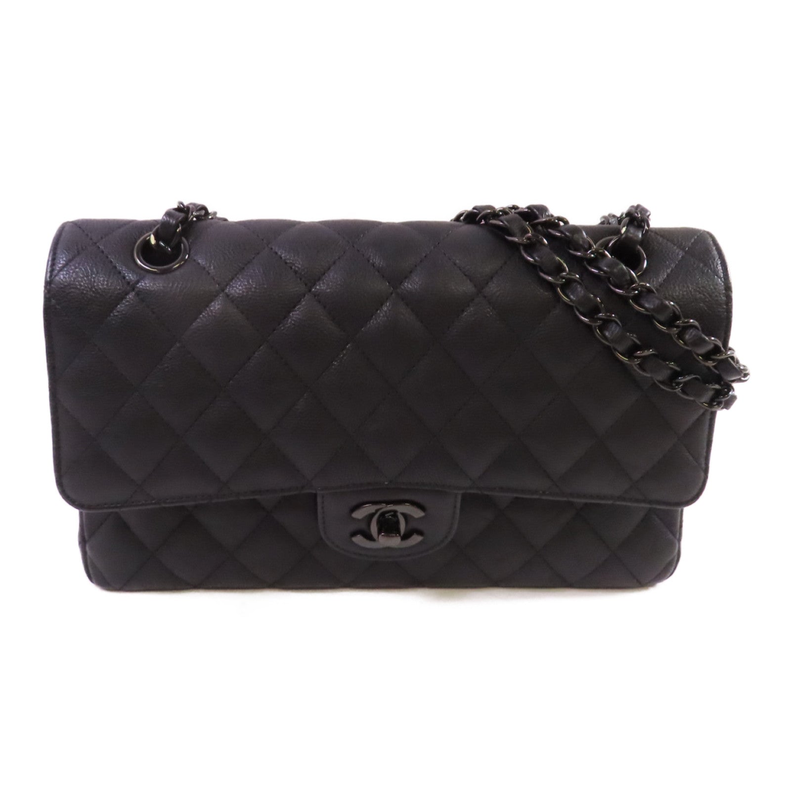 CHANEL 菱格牛皮皮革Classic Flap So Black Chain Shoulder Bag鏈帶肩背袋黑色