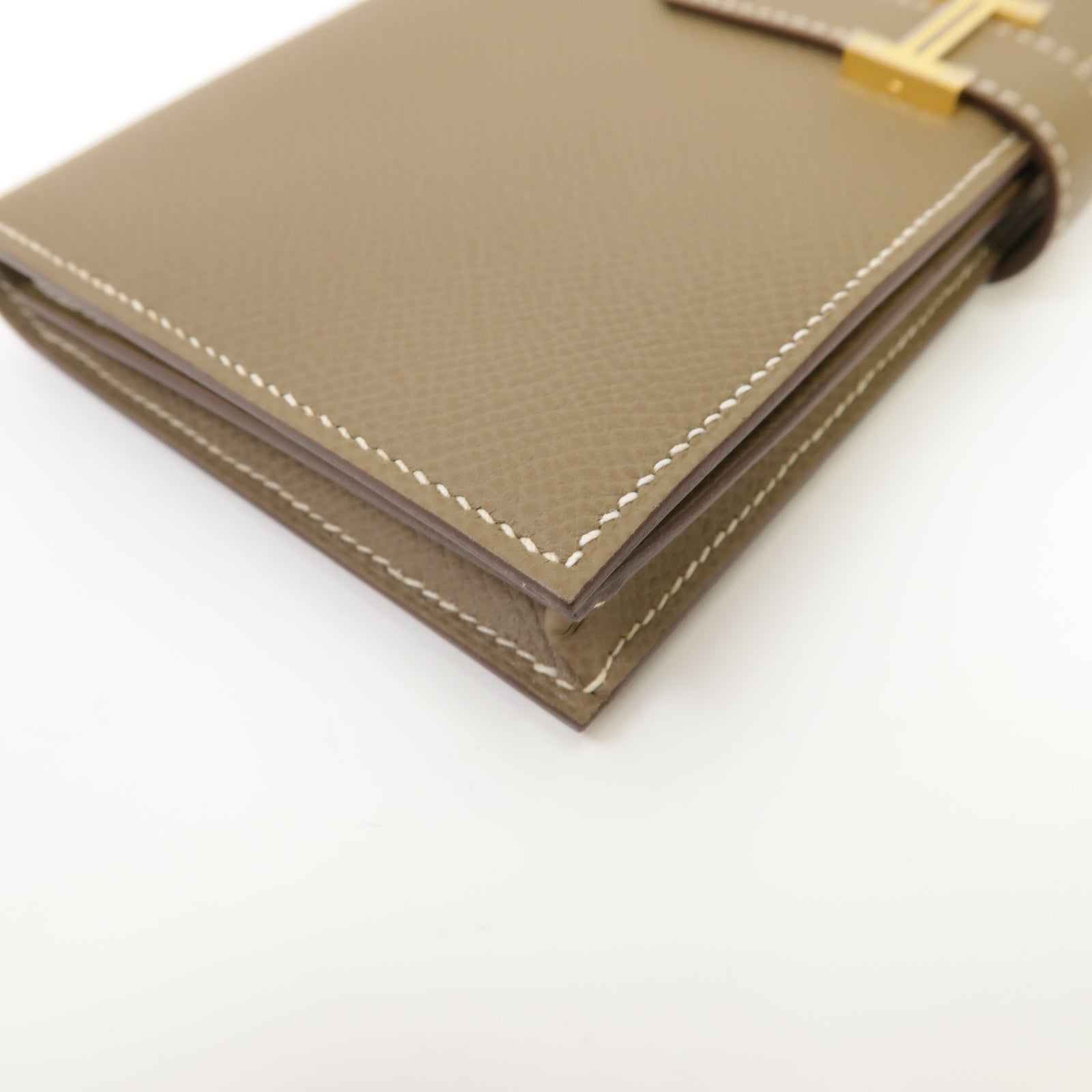 HERMES Epsom皮革Brean Long Wallet金扣長錢包Etoupe米灰色