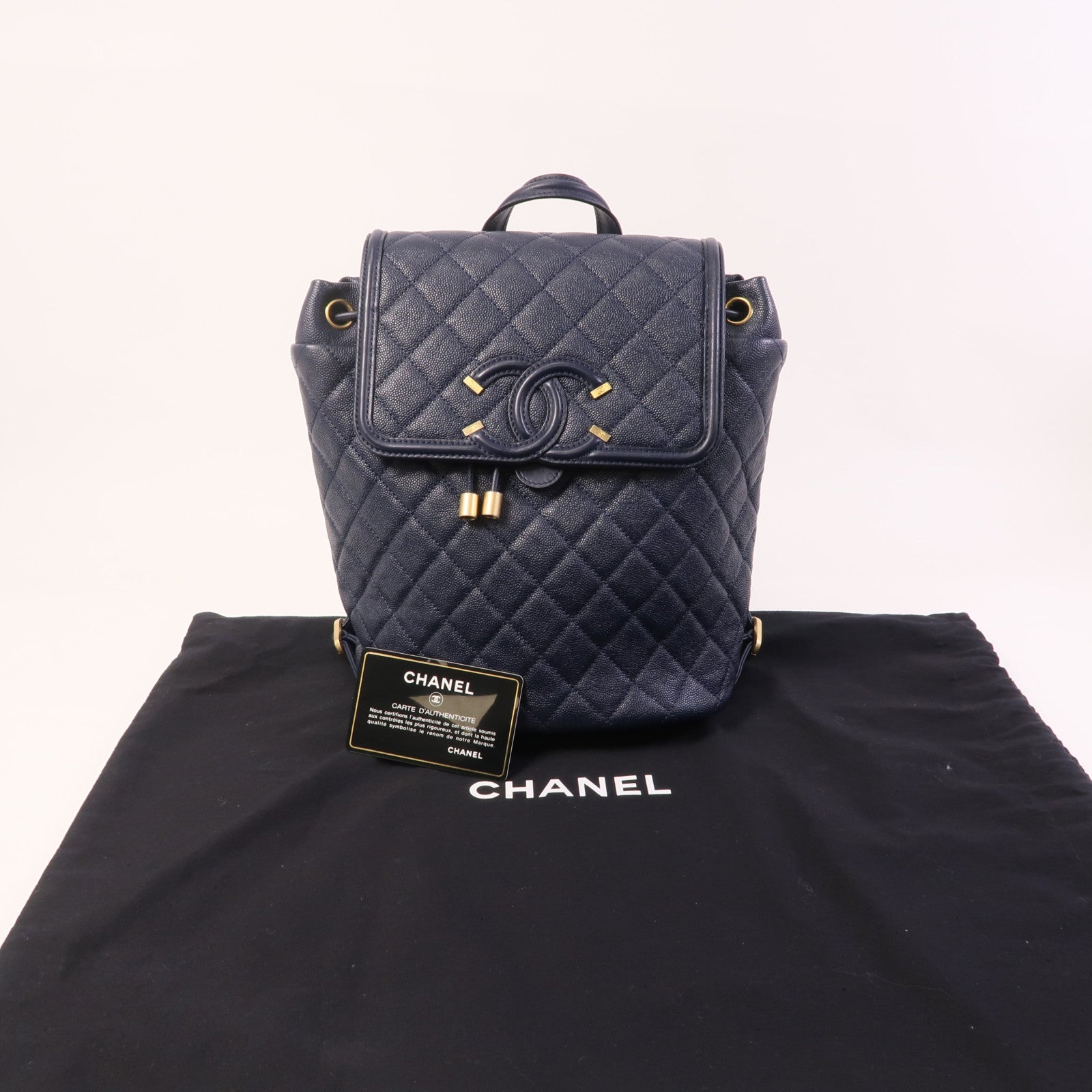 CHANEL 【激減優惠】牛皮皮革Filigree Backpack金扣鏈帶背包