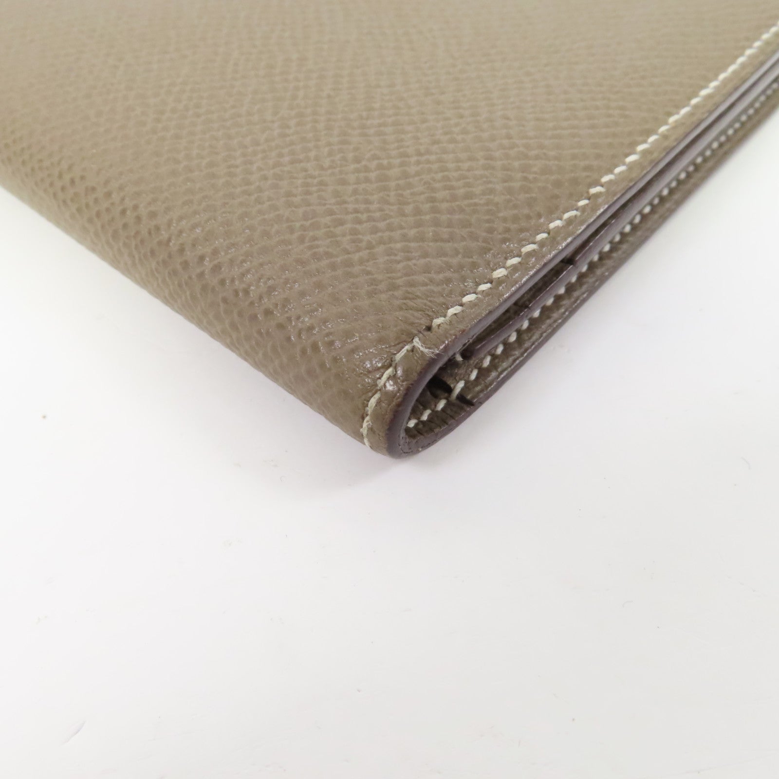 HERMES Epsom皮革Bearn-Bi-Fold銀扣長錢包Etoupe/大象灰色