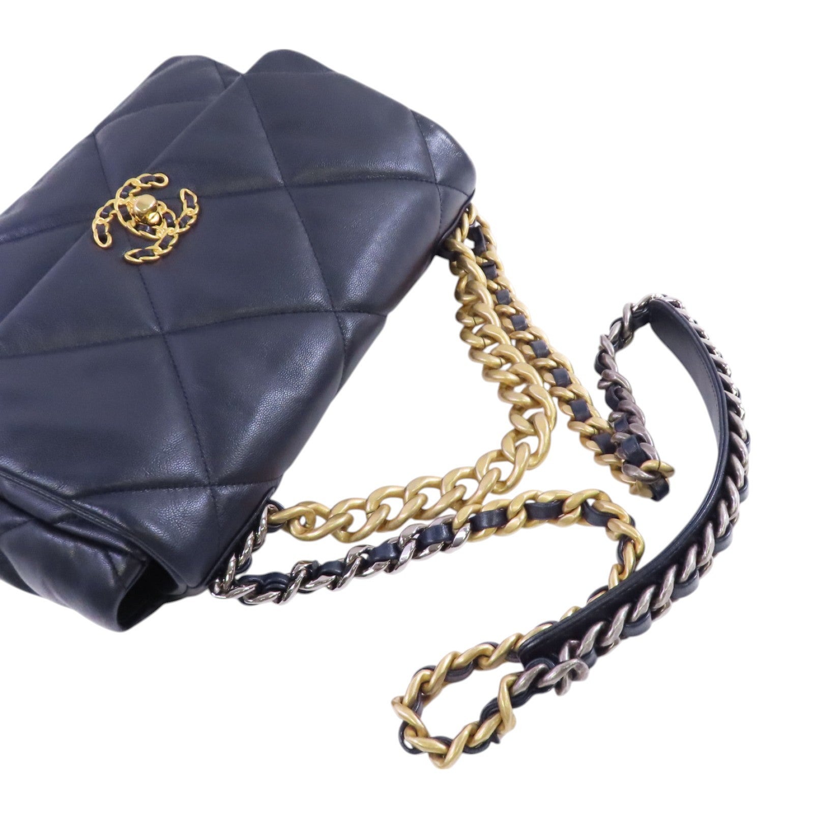CHANEL 羊皮皮革Chanel 19 2Way Shoulder Bag金扣鏈帶手挽肩背兩用袋