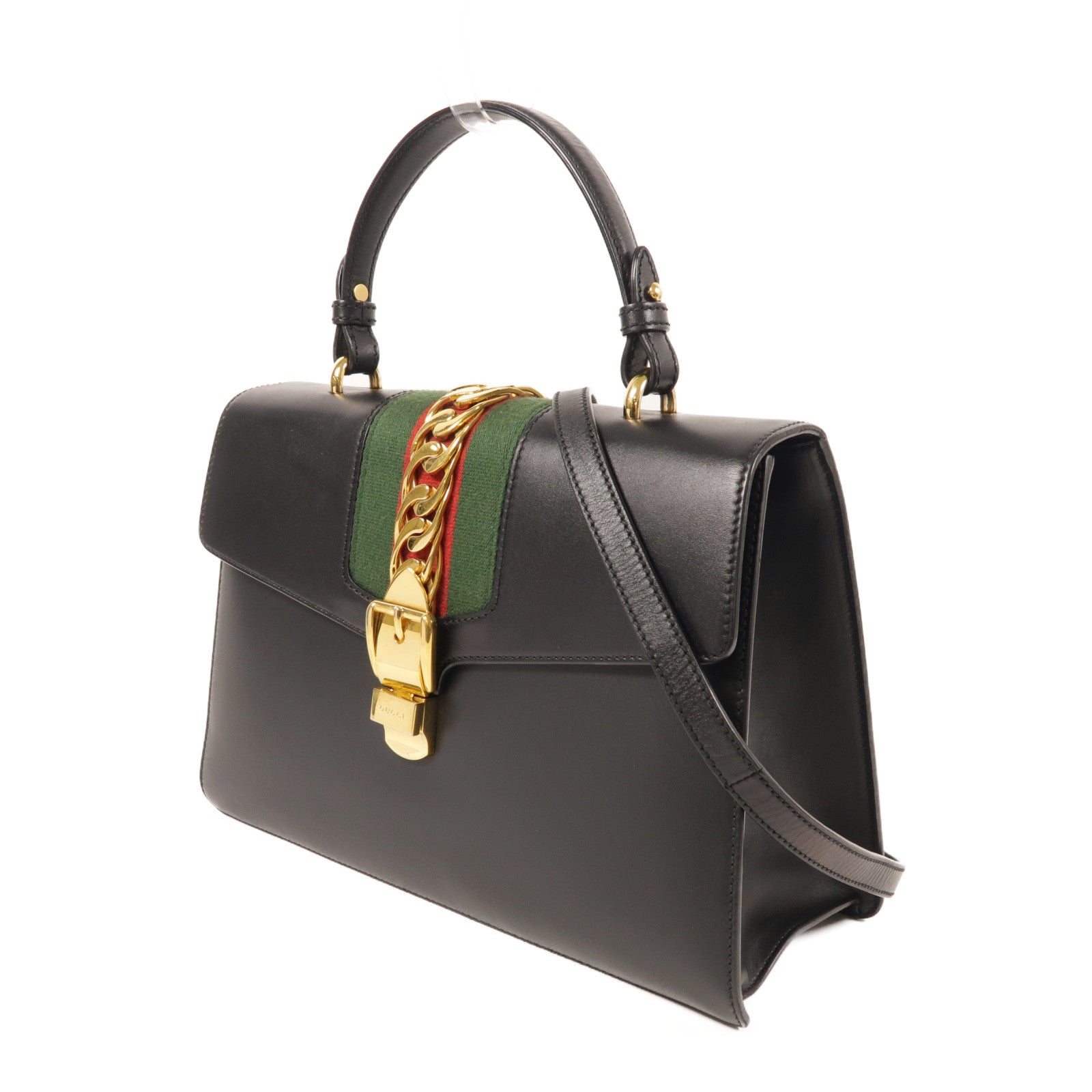 GUCCI 牛皮皮革Sylvie金扣手挽肩背兩用袋