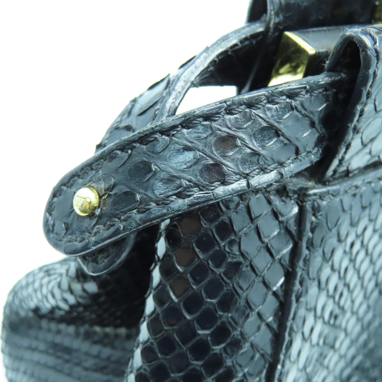 FENDI 蛇皮皮革Mini Peekapoo金扣手挽肩背兩用袋黑色