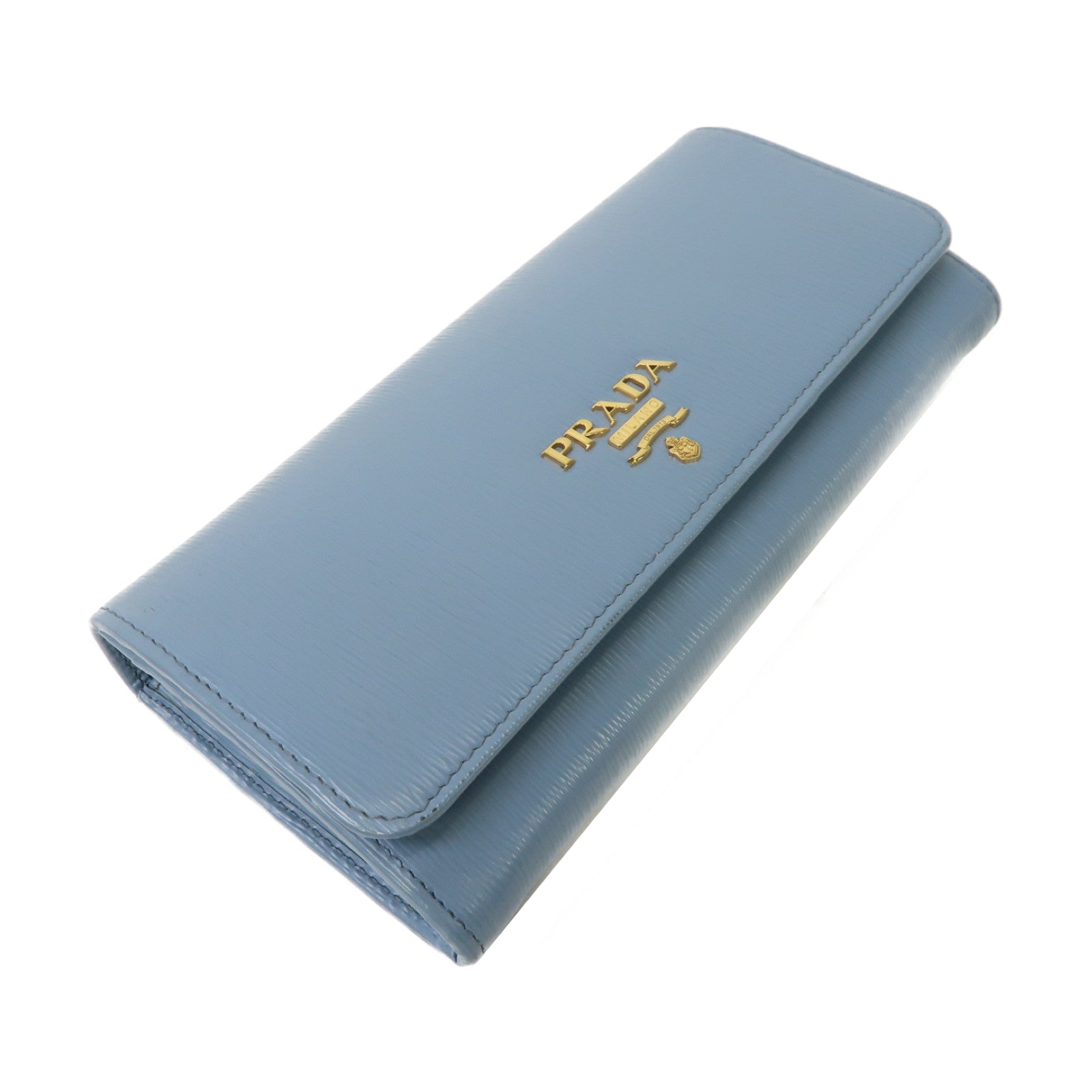 PRADA 【激減優惠】牛皮皮革Long Wallet金扣長錢包淺藍色