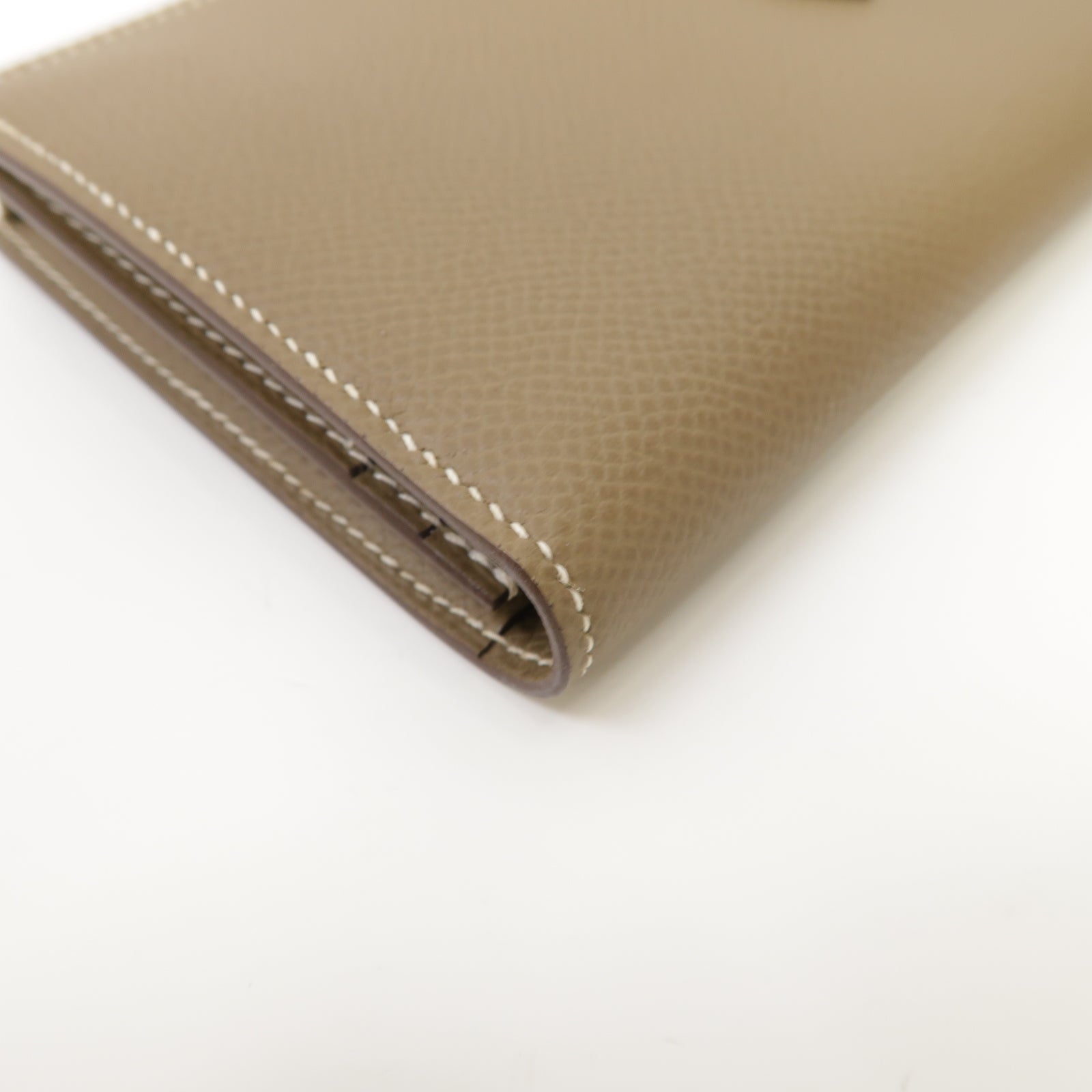 HERMES Epsom皮革Brean Long Wallet金扣長錢包Etoupe米灰色