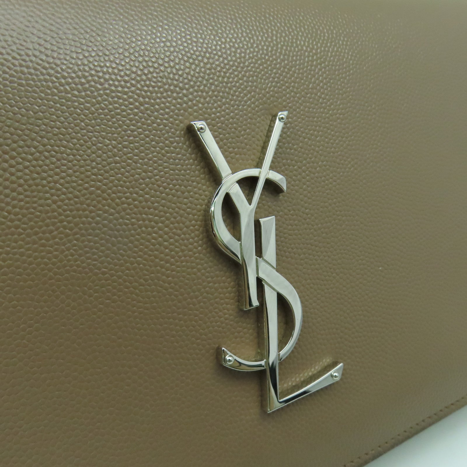 SAINT LAURENT 【激減優惠】牛皮皮革Clutch Bag銀扣手拿包啡色