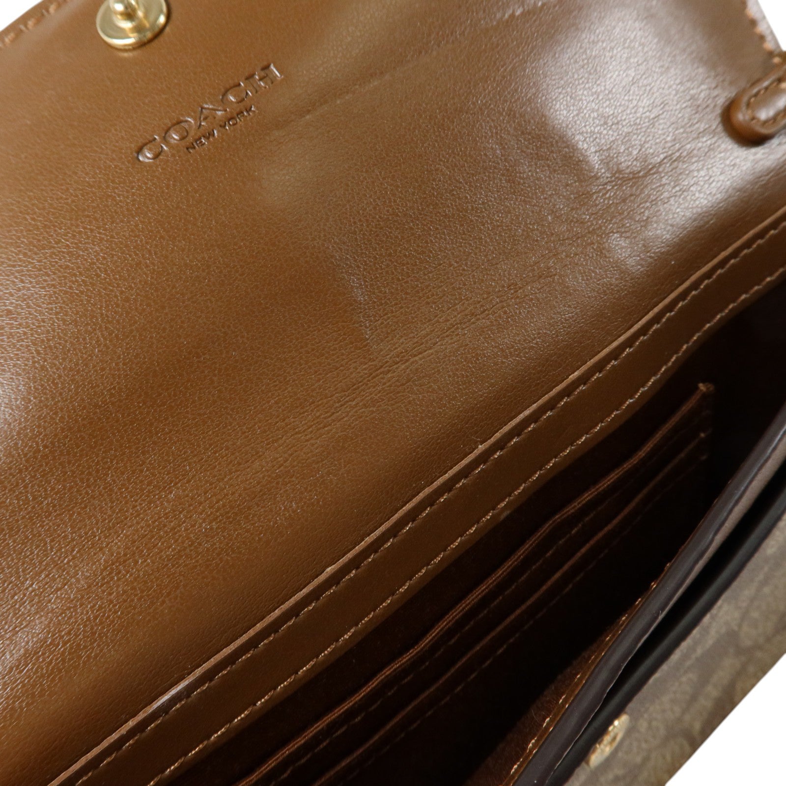 COACH 塗層帆布/牛皮皮革Foldover Wristlet Pouch金扣手拿包