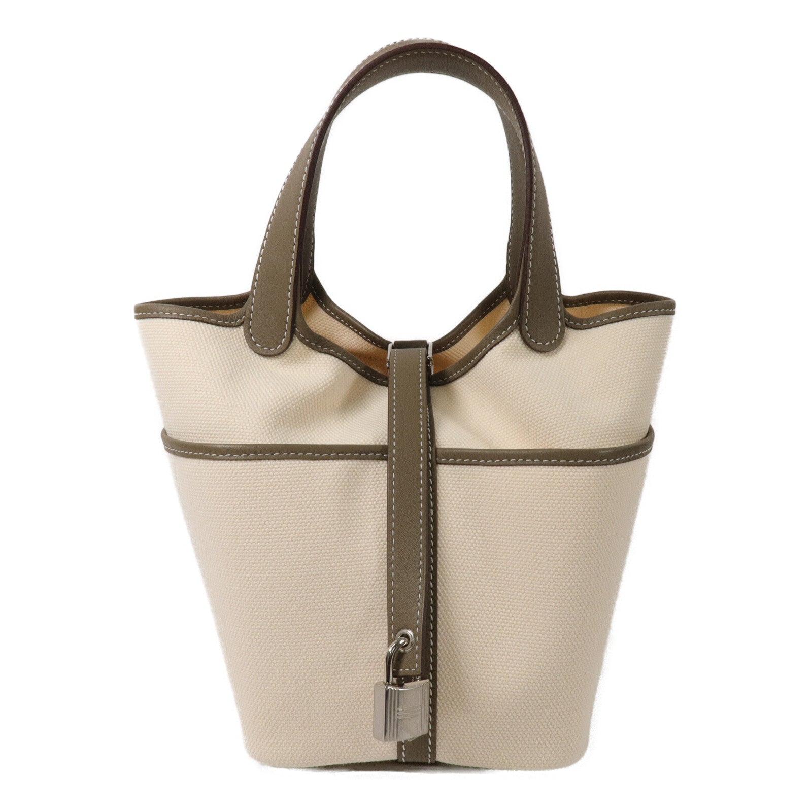 HERMES 帆布/Swift皮革Picotin PM手挽袋Etoupe