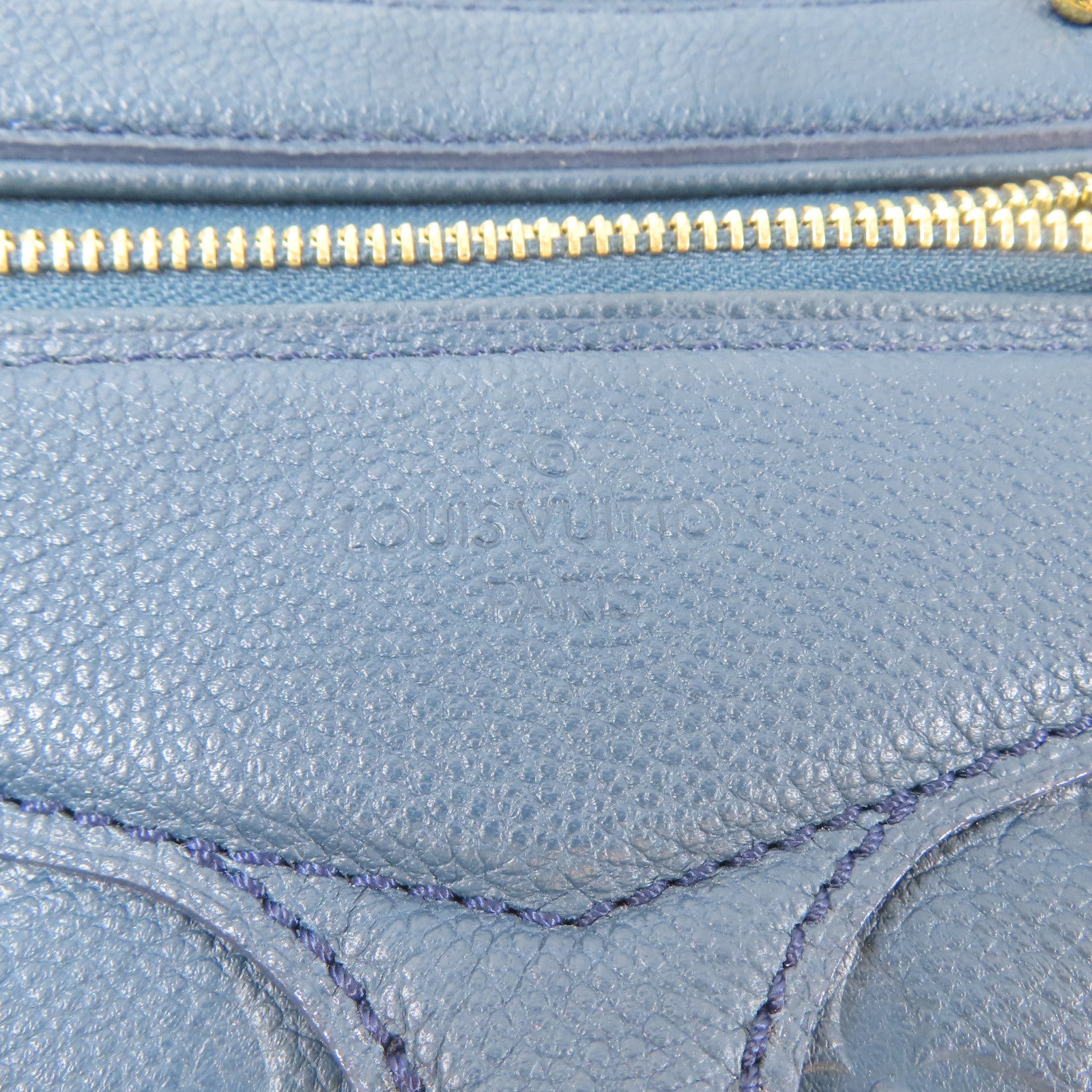 LOUIS VUITTON Monogram Empreinte Lumineuse PM金扣手挽肩背兩用袋藍色