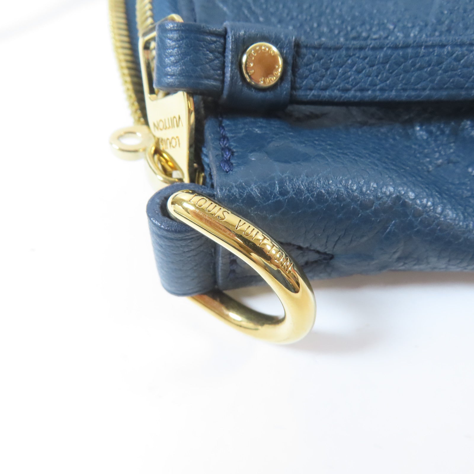 LOUIS VUITTON Monogram Empreinte Lumineuse PM金扣手挽肩背兩用袋藍色
