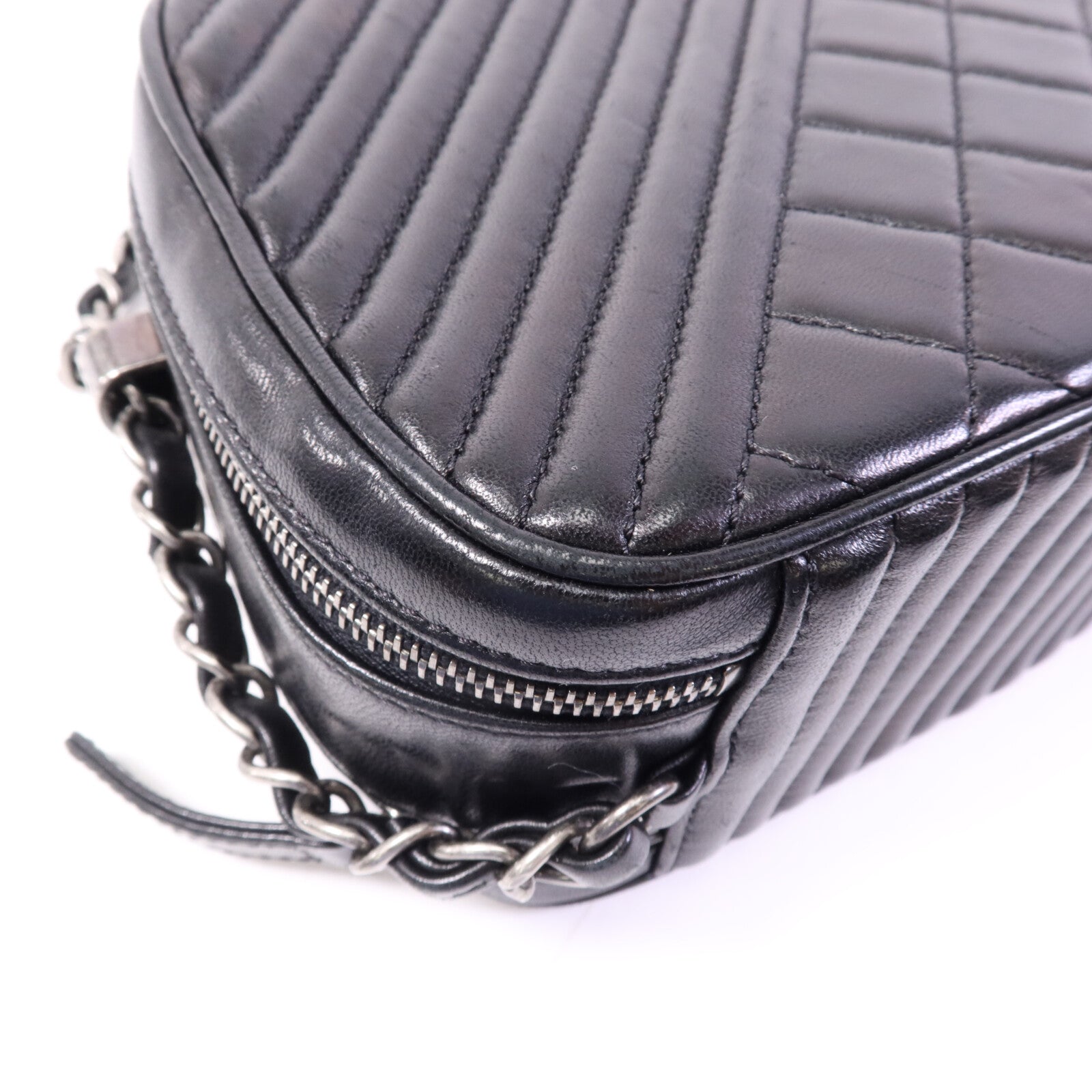CHANEL 牛皮皮革Coco Boy Camera Bag銀扣鏈帶肩背袋