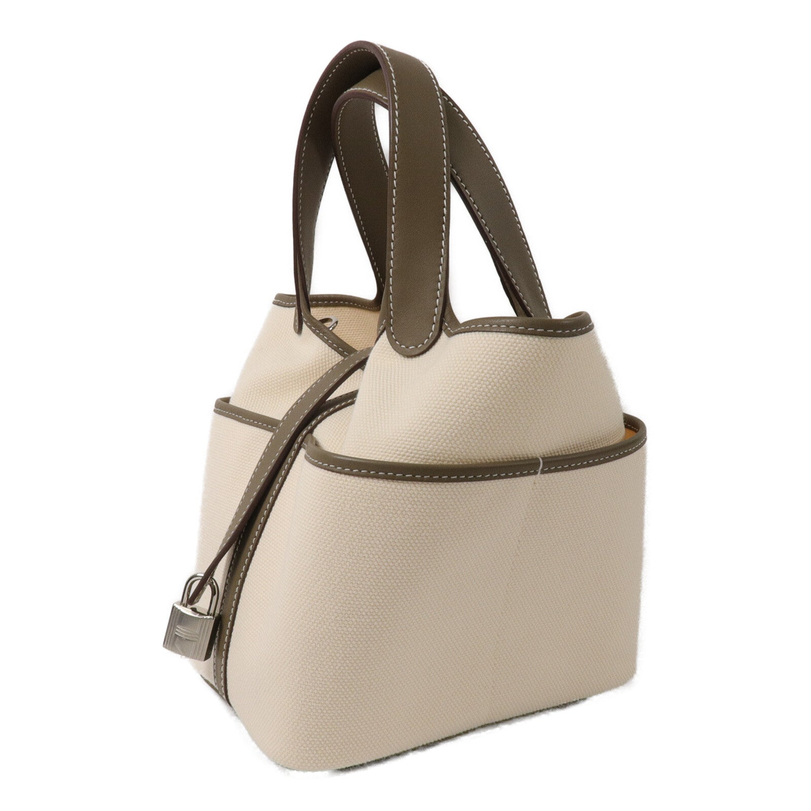 HERMES 帆布/Swift皮革Picotin PM手挽袋Etoupe