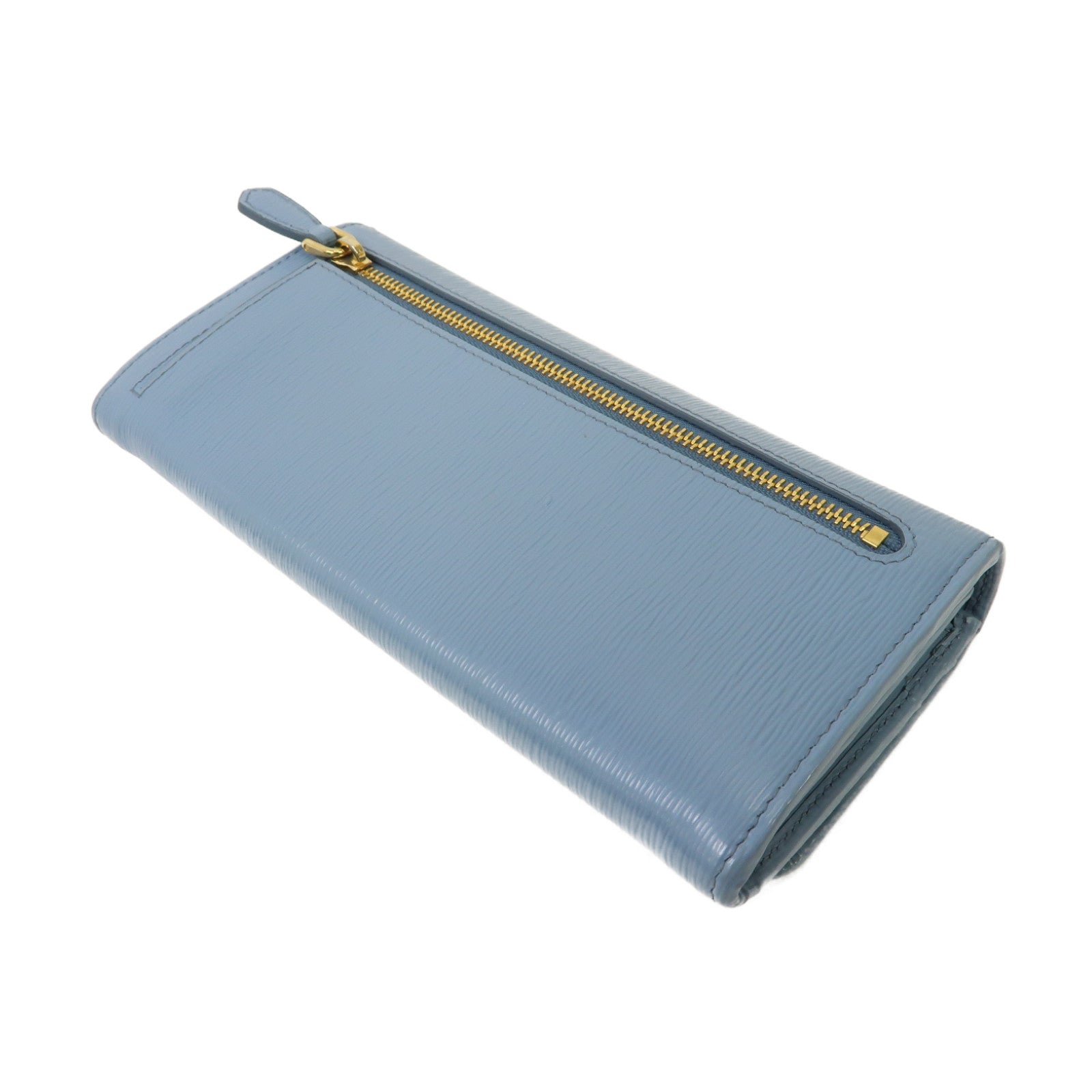 PRADA 【激減優惠】牛皮皮革Long Wallet金扣長錢包淺藍色