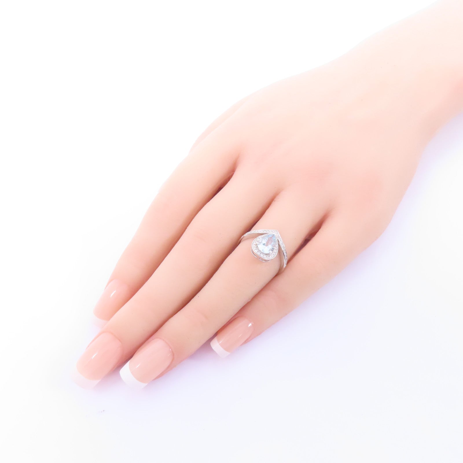 JEWELRY 18K白金Aquamarine Ring海藍寶石1.15ct/0.195ct鑽石戒指US＃5.75淺藍色