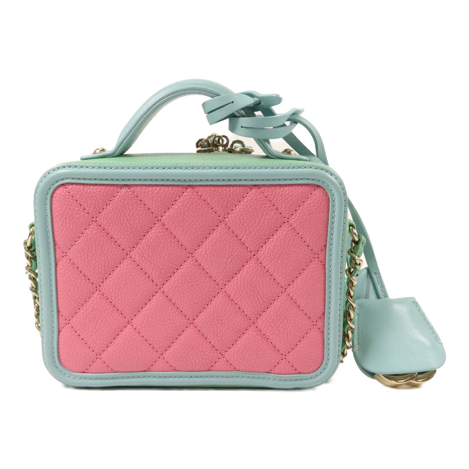 CHANEL 牛皮皮革CC Fillgree Vanity Case鏈帶手挽肩背兩用袋