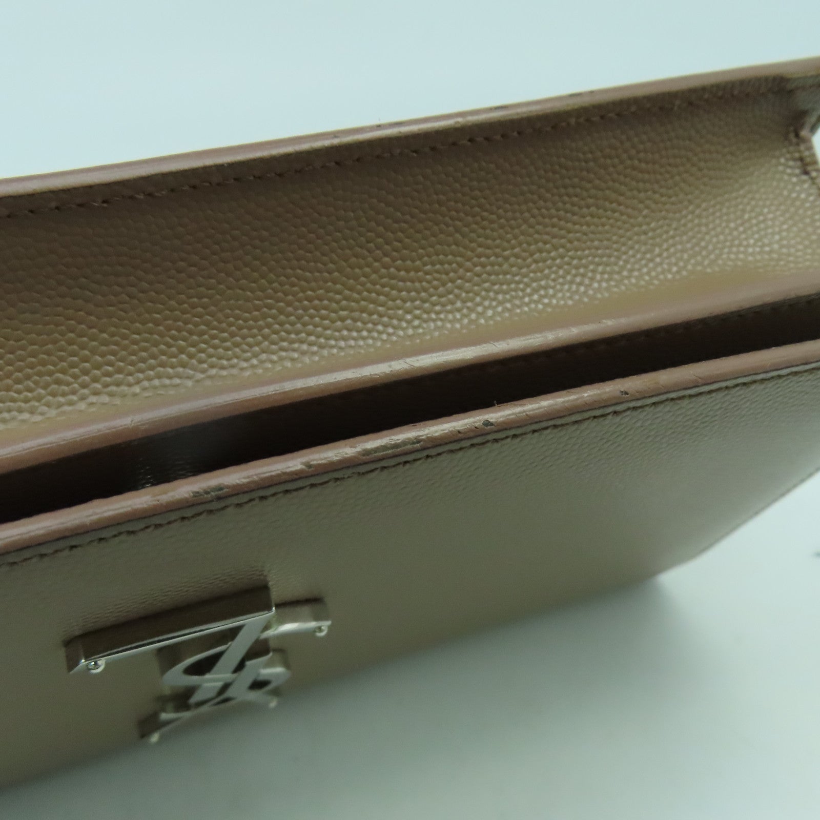 SAINT LAURENT 【激減優惠】牛皮皮革Clutch Bag銀扣手拿包啡色