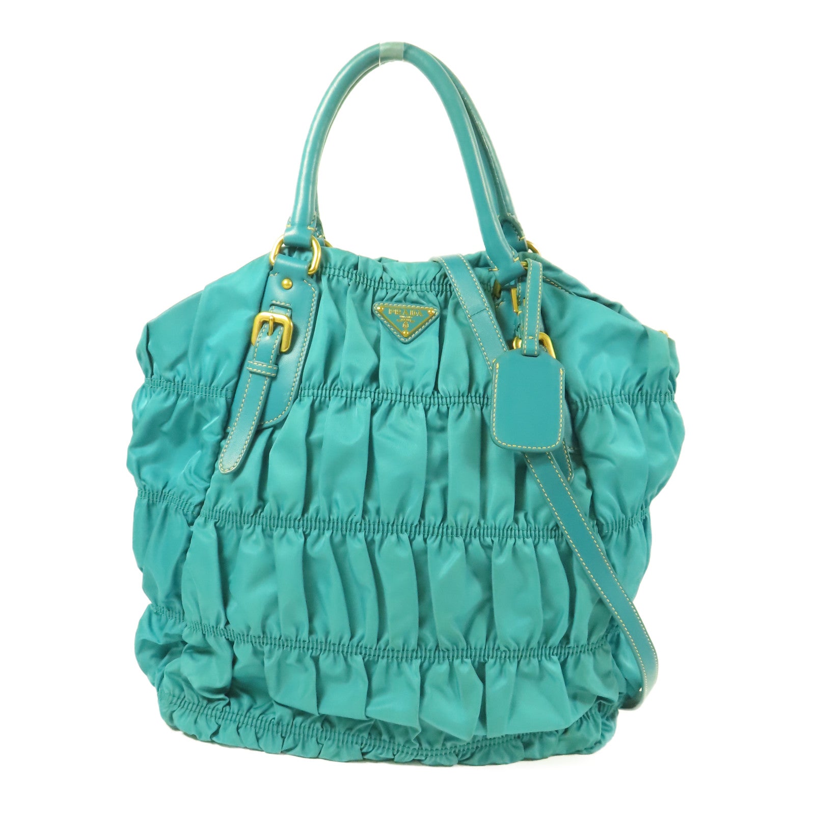 PRADA GHW Tessuto Gaufre 2 Way Shoulder Bag Hand Bag BN1611 Nylon Green