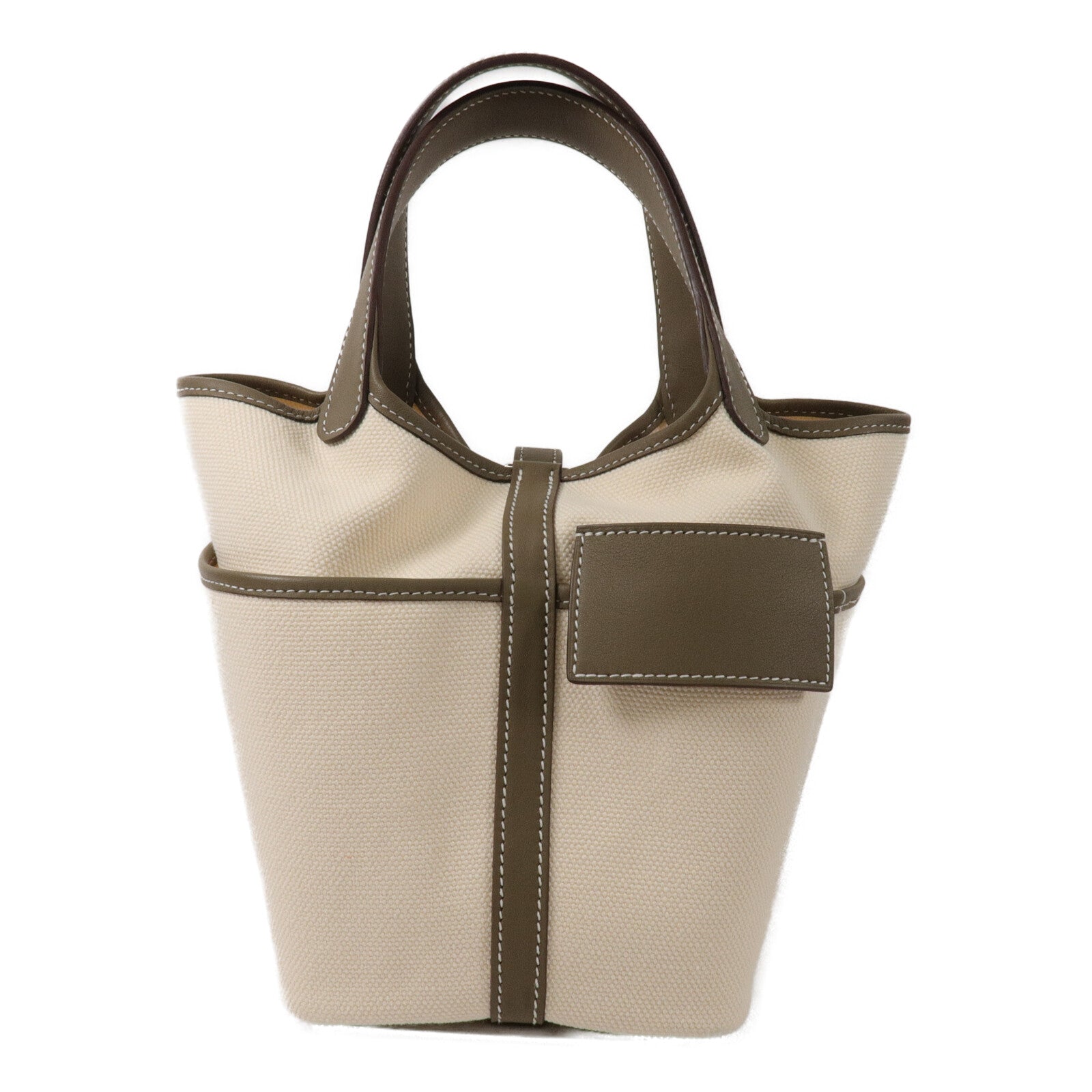 HERMES 帆布/Swift皮革Picotin PM手挽袋Etoupe