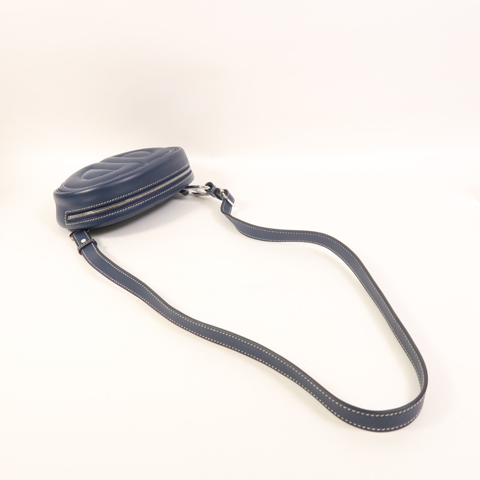HERMES Swift皮革In The Loop銀扣肩背袋Bleu Navy/Terre Battue