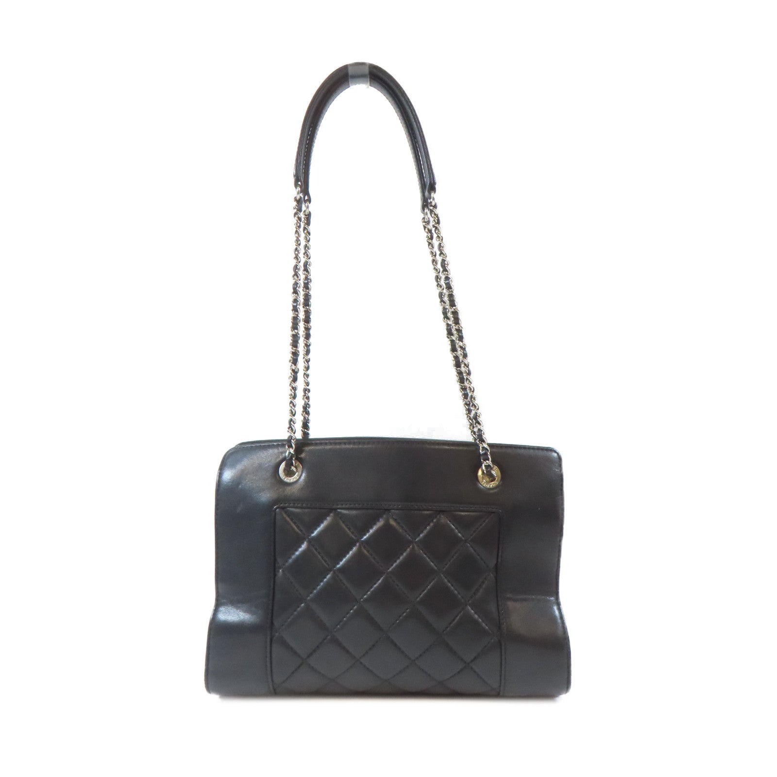 CHANEL 菱格牛皮皮革Mademoiselle Vintage Tote銀扣鏈帶肩背袋黑色