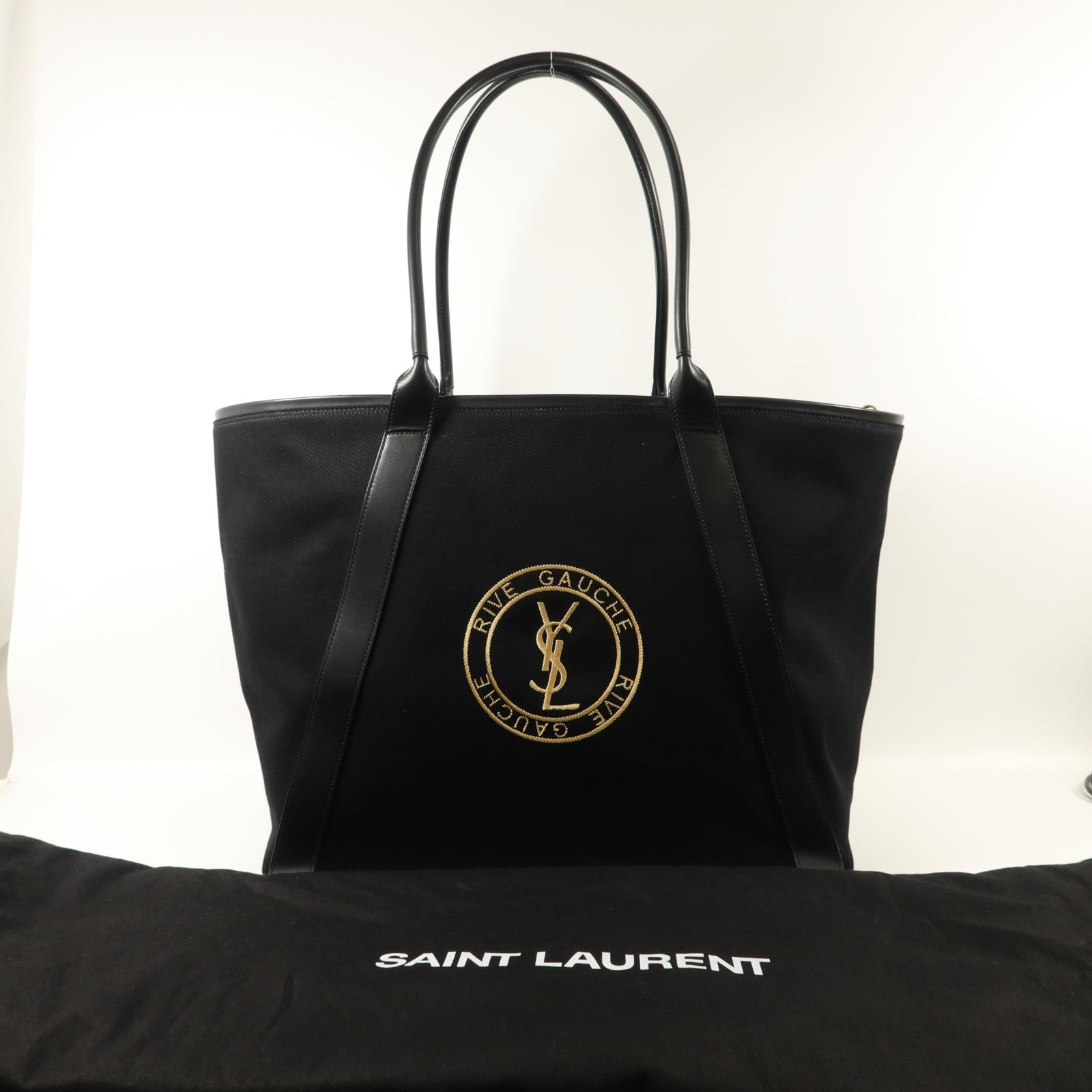 SAINT LAURENT 帆布/牛皮皮革Rive Gauche Tote Bag手挽袋