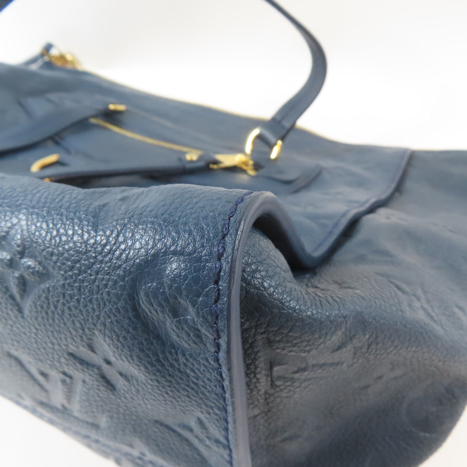 LOUIS VUITTON Monogram Empreinte Lumineuse PM金扣手挽肩背兩用袋藍色