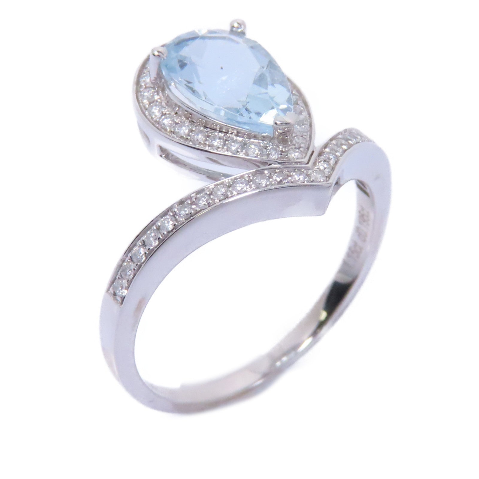 JEWELRY 18K白金Aquamarine Ring海藍寶石1.15ct/0.195ct鑽石戒指US＃5.75淺藍色