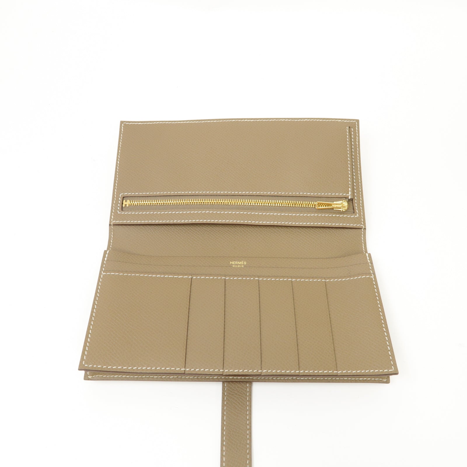 HERMES Epsom皮革Brean Long Wallet金扣長錢包Etoupe米灰色