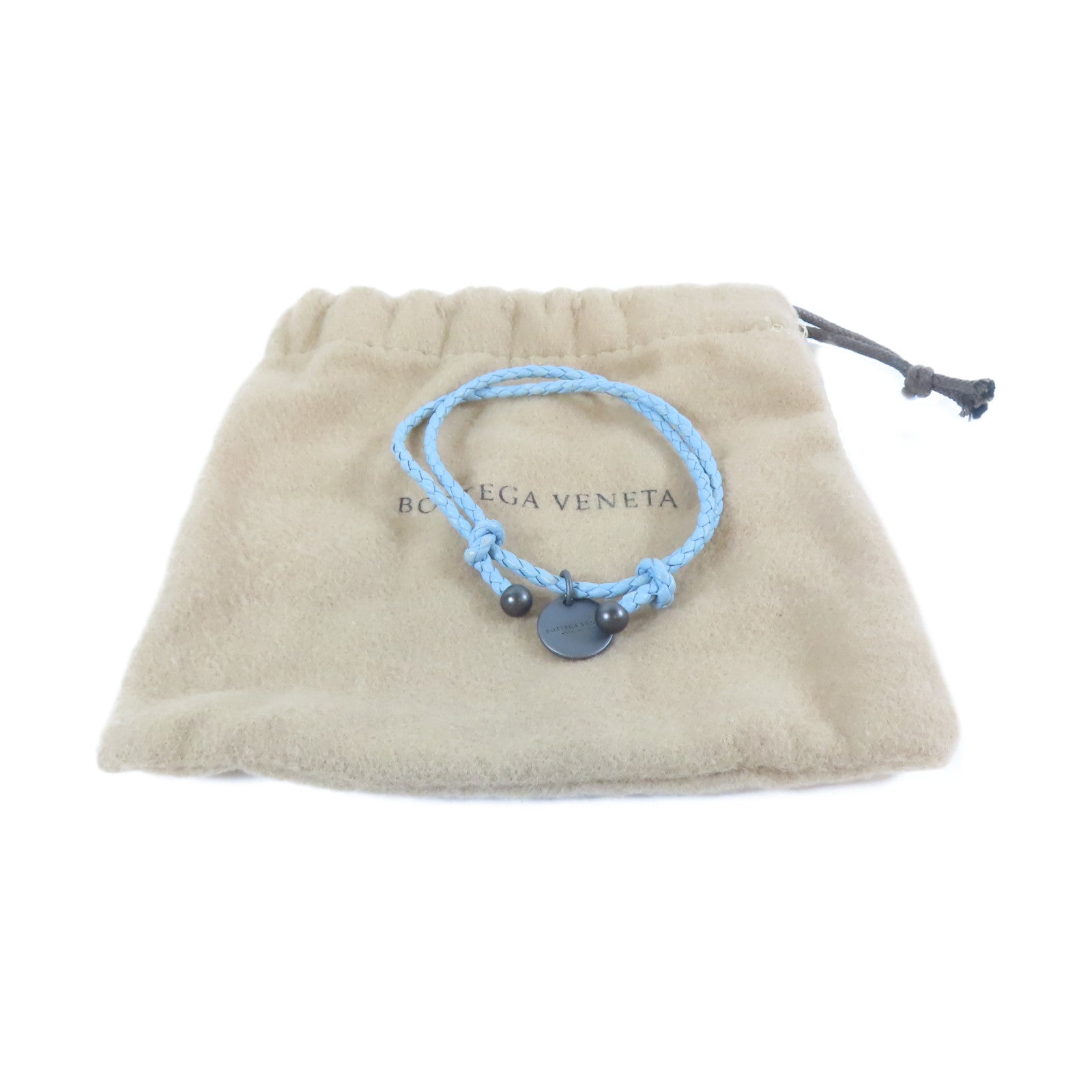 BOTTEGA VENETA 【激減優惠】織紋皮革Bracelet黑扣手鏈淺藍色#18cm